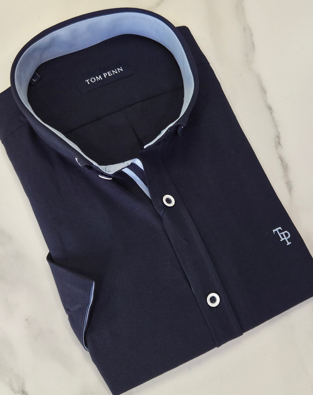 TOM PENN OXFORD COTTON S/S SHIRT - NAVY