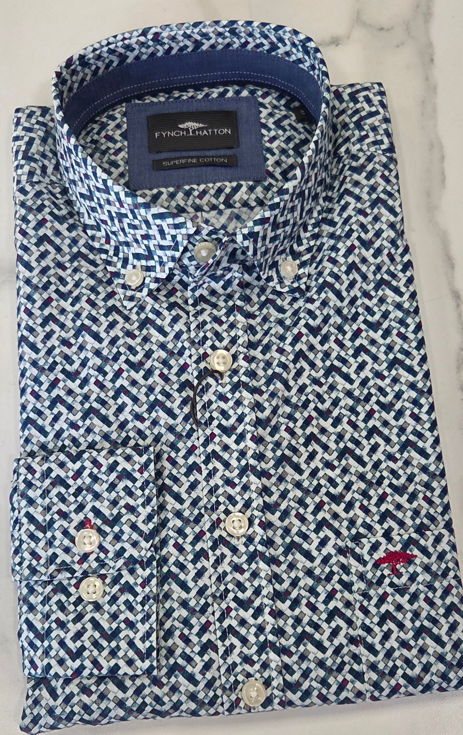 FYNCH HATTON PATTERN L/S SHIRT - TEAL MULTI