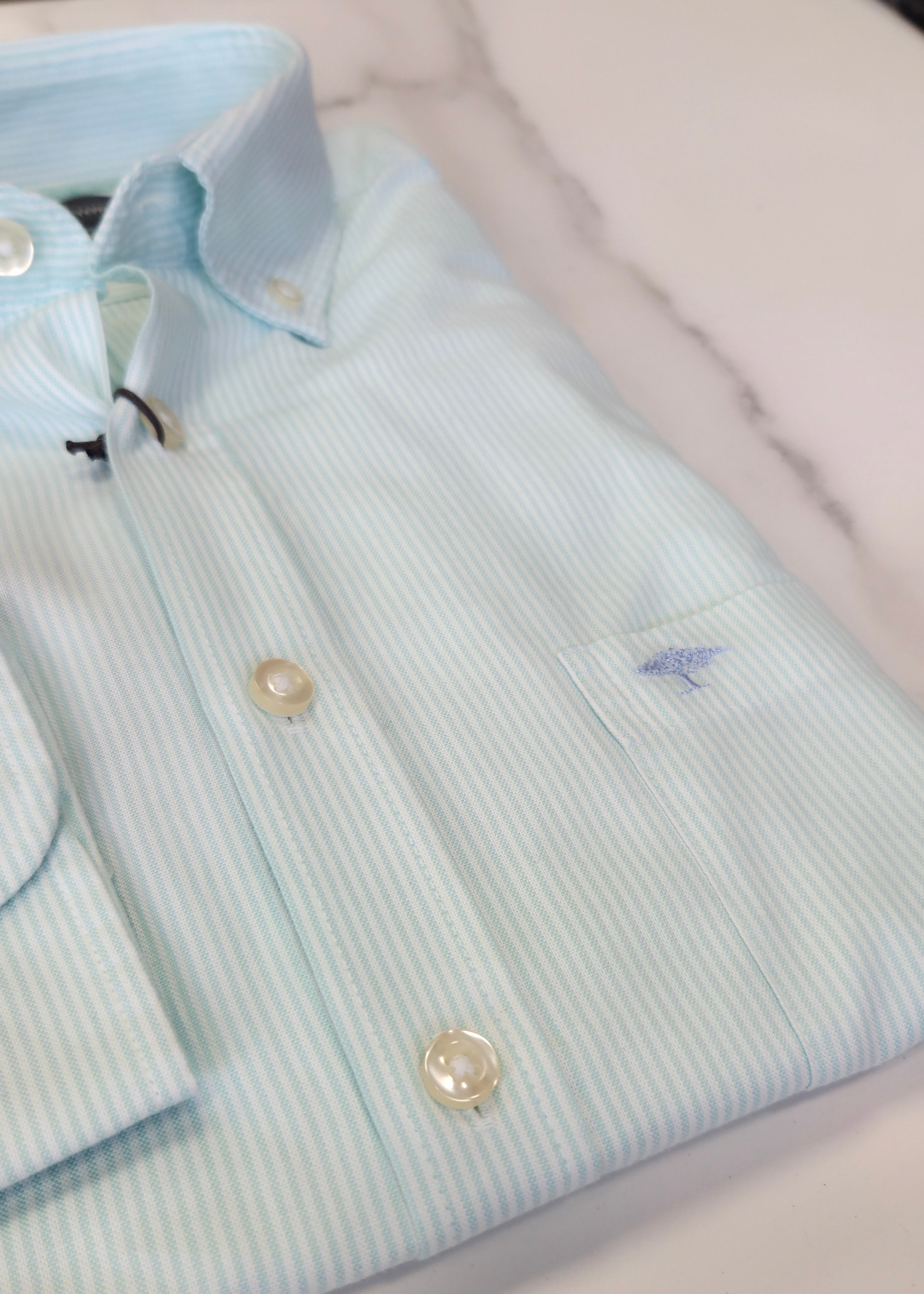 FYNCH HATTON OXFORD COTTON STRIPE  - MINT/WHITE