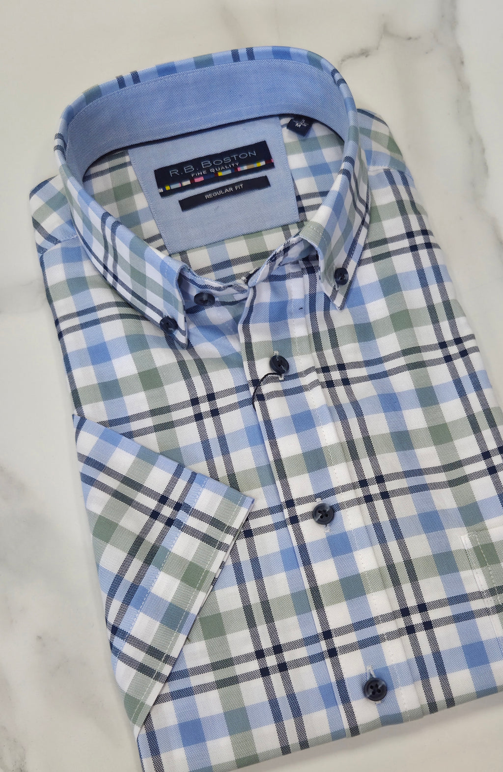 R.B BOSTON CHECK S/S SHIRT - BLUE/GREEN