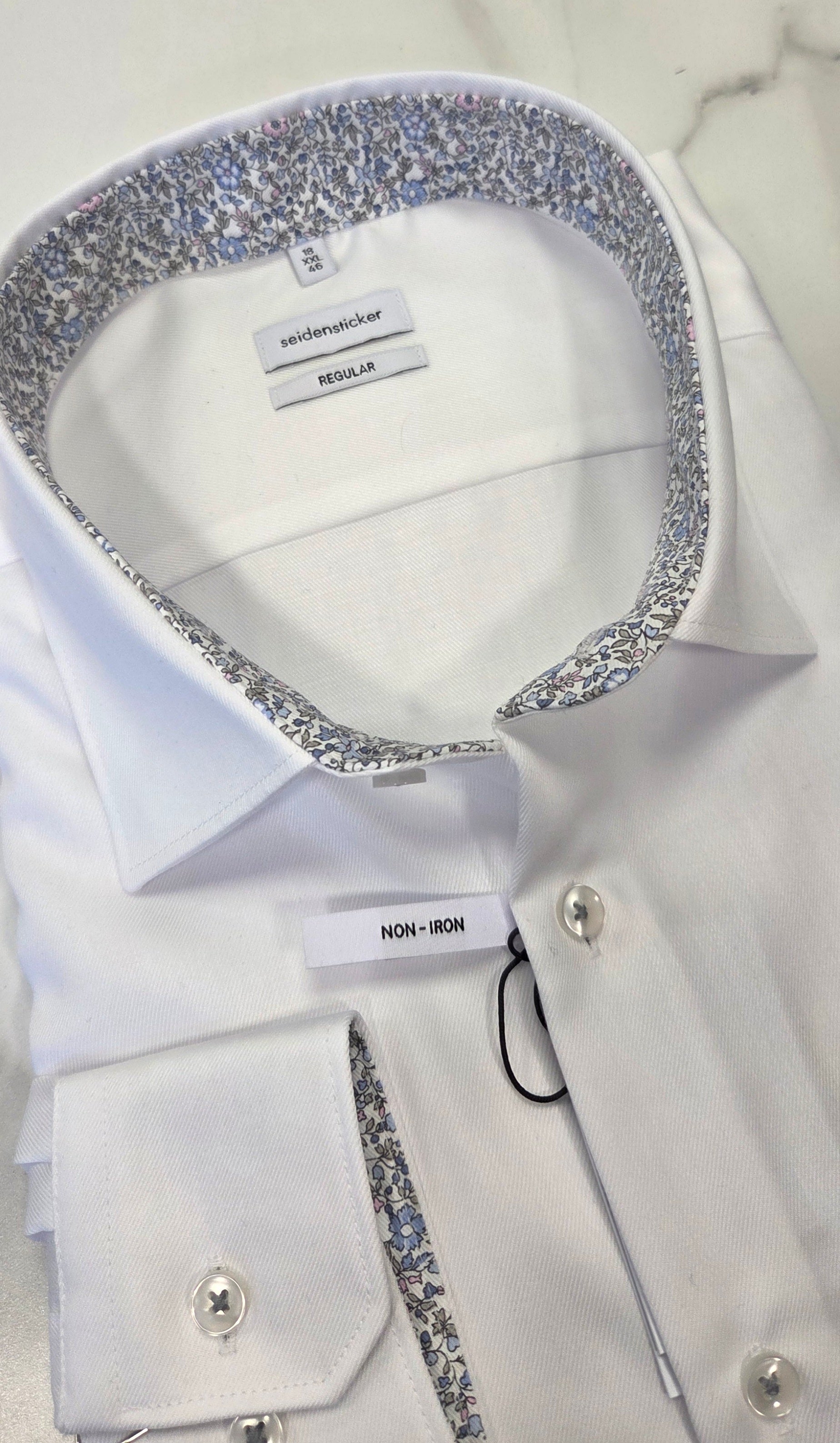 SEIDENSTICKER FLOWER TRIM COLLAR/CUFF REGULAR FIT L/S SHIRT (01.845535) - WHITE