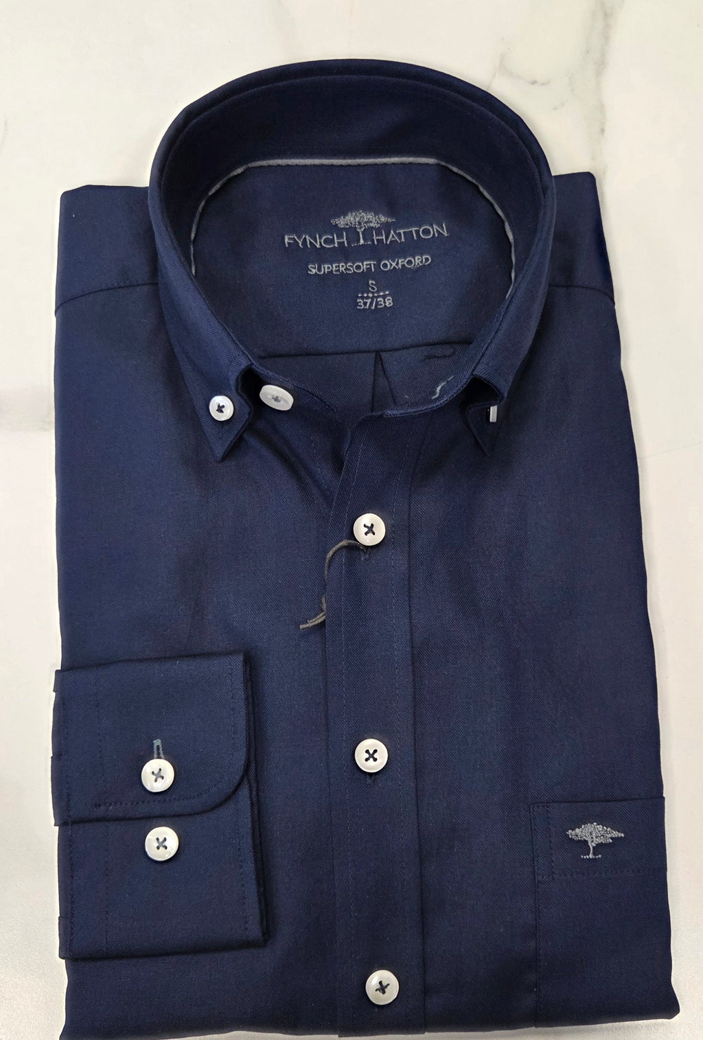 FYNCH HATTON OXFORD COTTON L/S  SHIRT - NAVY