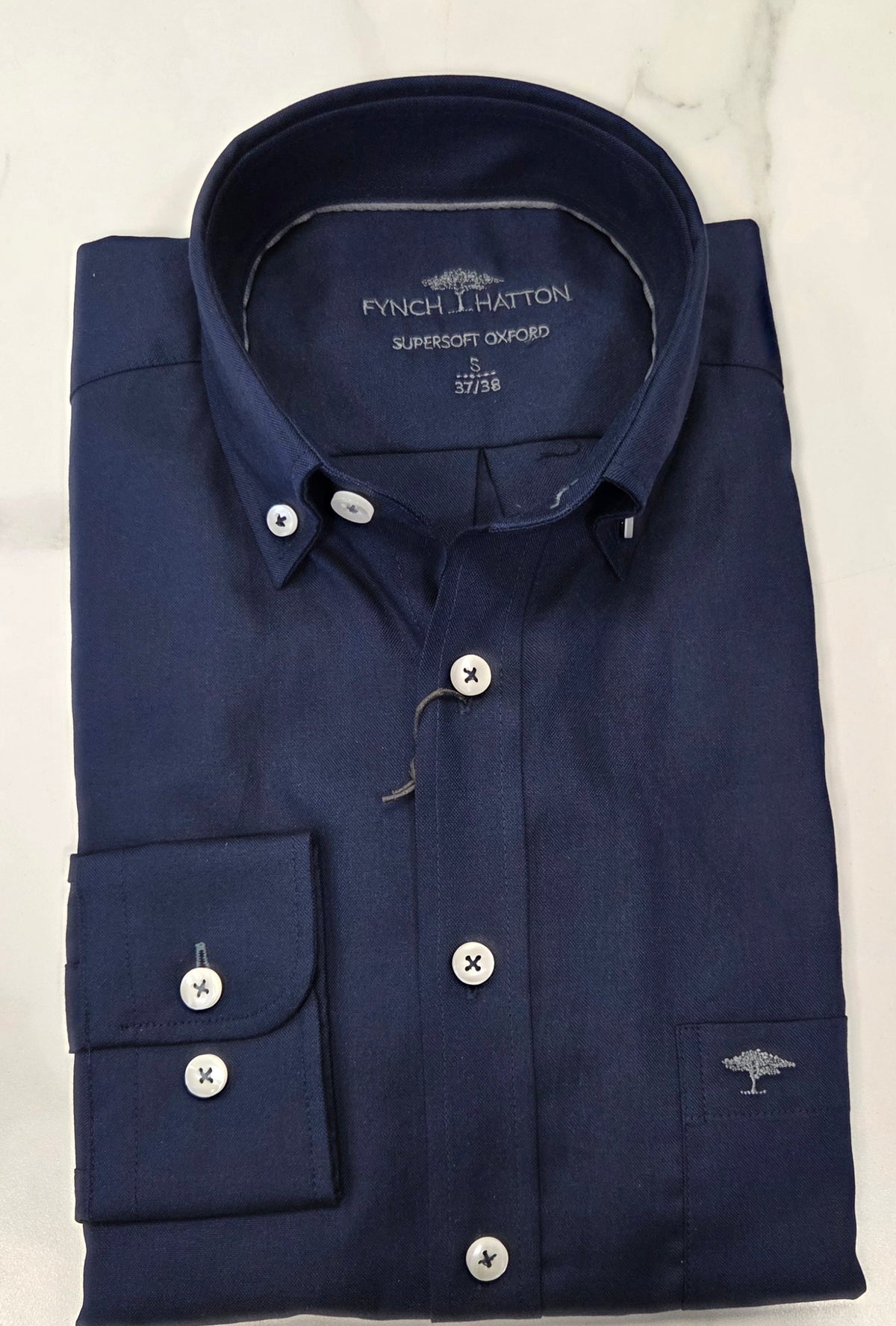 FYNCH HATTON OXFORD COTTON L/S  SHIRT - NAVY