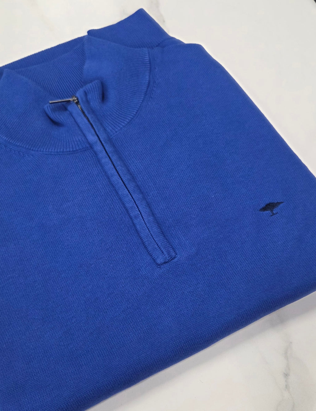 FYNCH HATTON 1/4 ZIP KNITWEAR  - COBALT BLUE