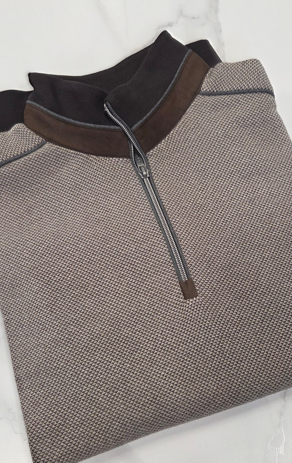 BUGATTI 1/4 ZIP TROYER KNIT (85060D/90) - BROWN/BEIGE