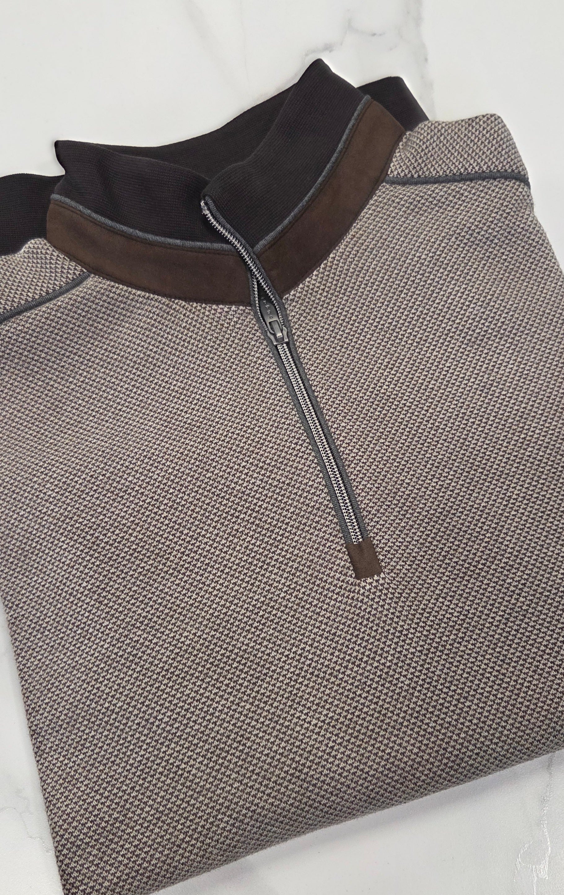 BUGATTI 1/4 ZIP TROYER KNIT (85060D/90) - BROWN/BEIGE