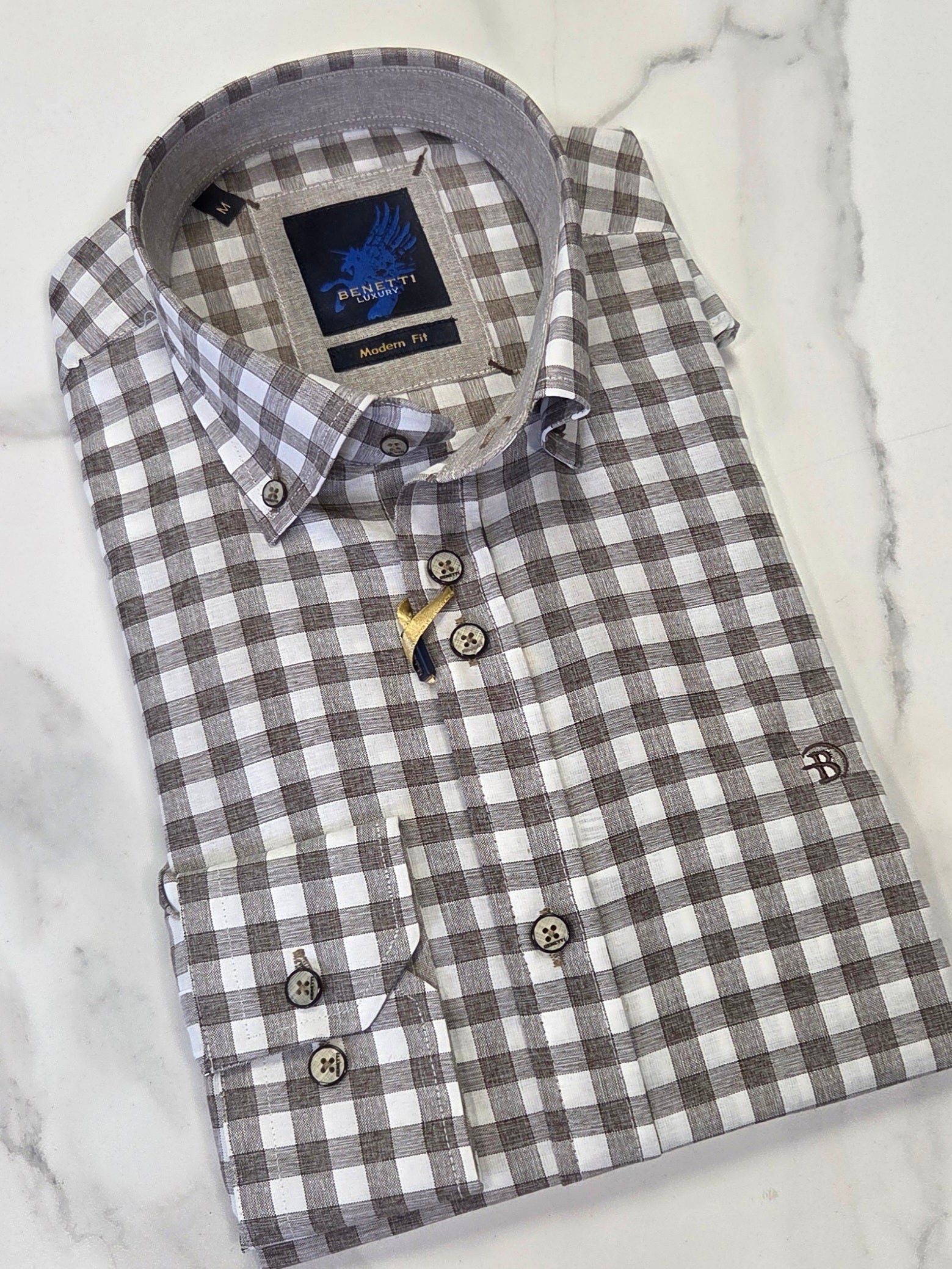 BENETTI JACK L/S CHECK SHIRT - BROWN/WHITE