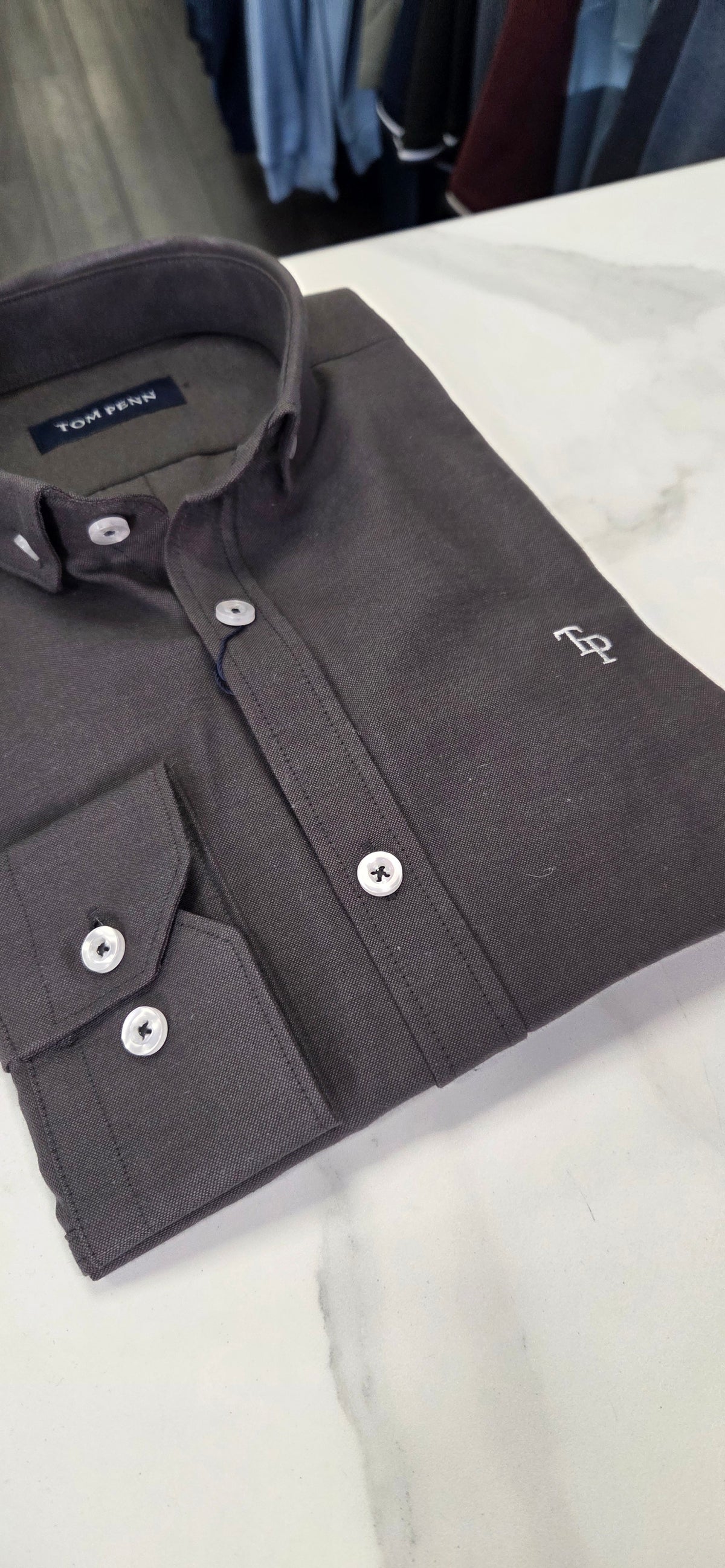 TOM PENN OXFORD COTTON L/S SHIRT -SLATE GREY