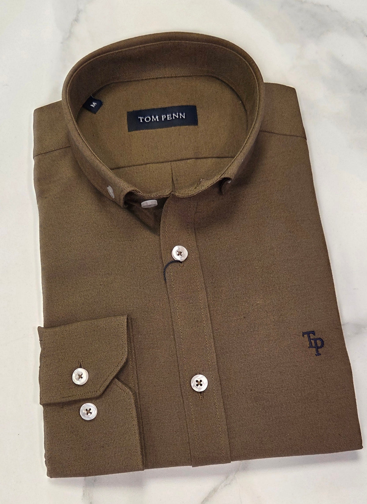 TOM PENN OXFORD COTTON L/S SHIRT - TAN