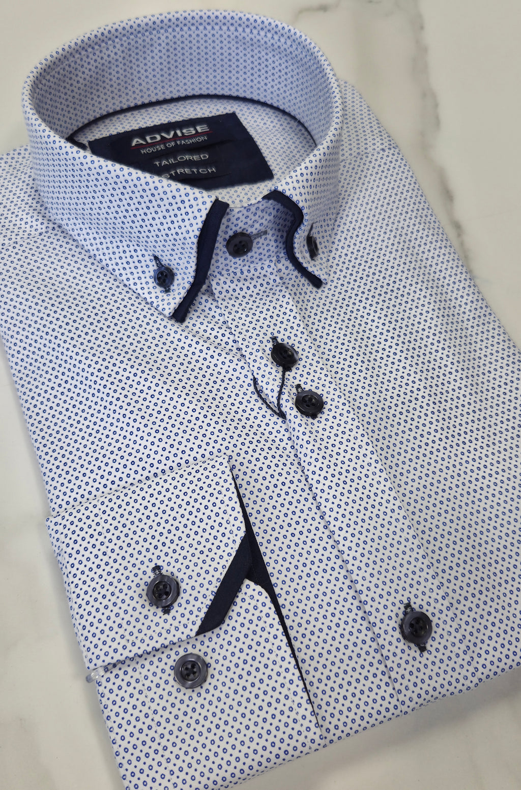 ADVISE DOT DOUBLE COLLAR L/S SHIRT (AD922)  - BLUE DOT