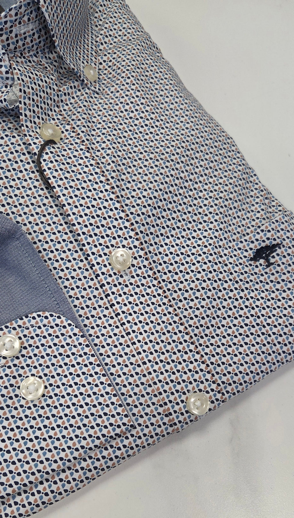 FYNCH HATTON PATTERN L/S SHIRT (16085370/864)- BLUE/BEIGE
