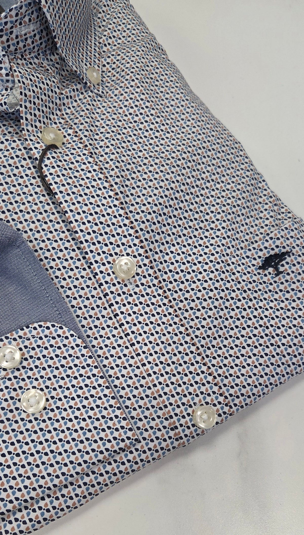 FYNCH HATTON PATTERN L/S SHIRT (16085370/864)- BLUE/BEIGE