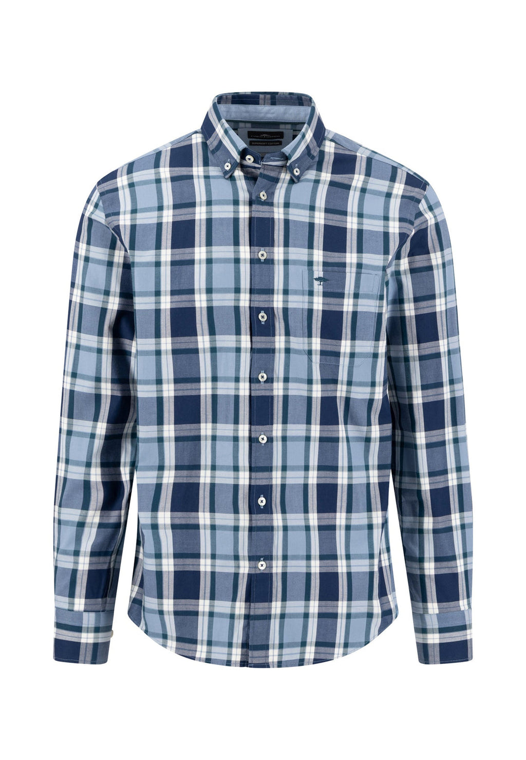 FYNCH HATTON TWILL CHECK L/S SHIRT - TEAL