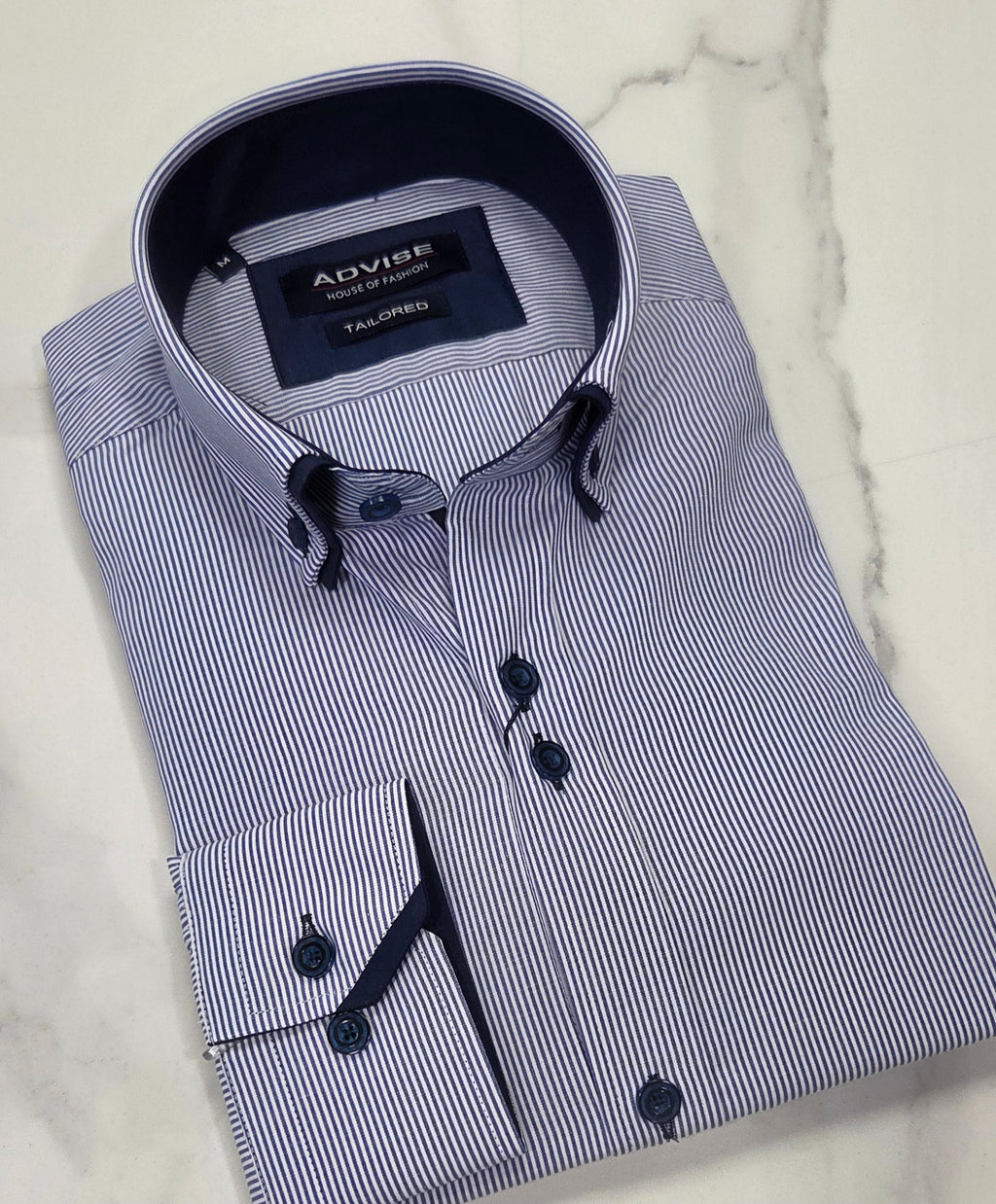 ADVISE DOUBLE COLLAR SHIRT (AD-906) - NAVY/WHITE STRIPE