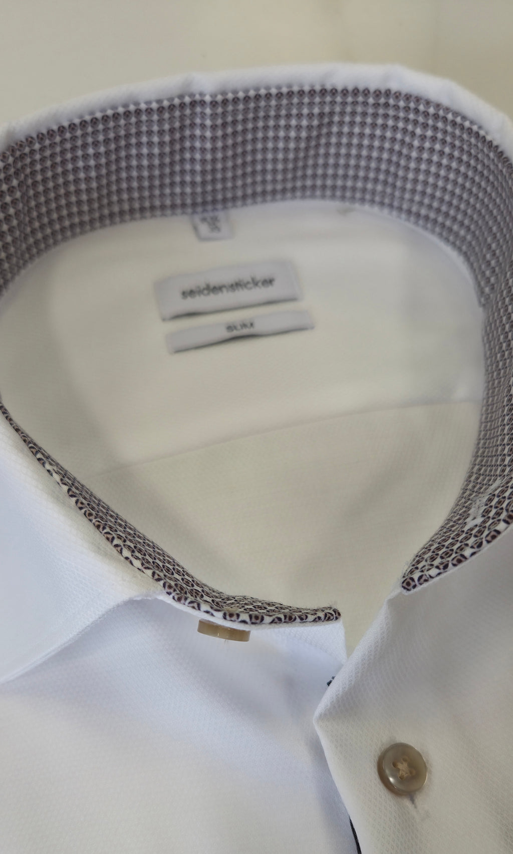 SEIDENSTICKER CIRCLE TRIM COLLAR/CUFF SLIM FIT L/S SHIRT (01.849981)- WHITE