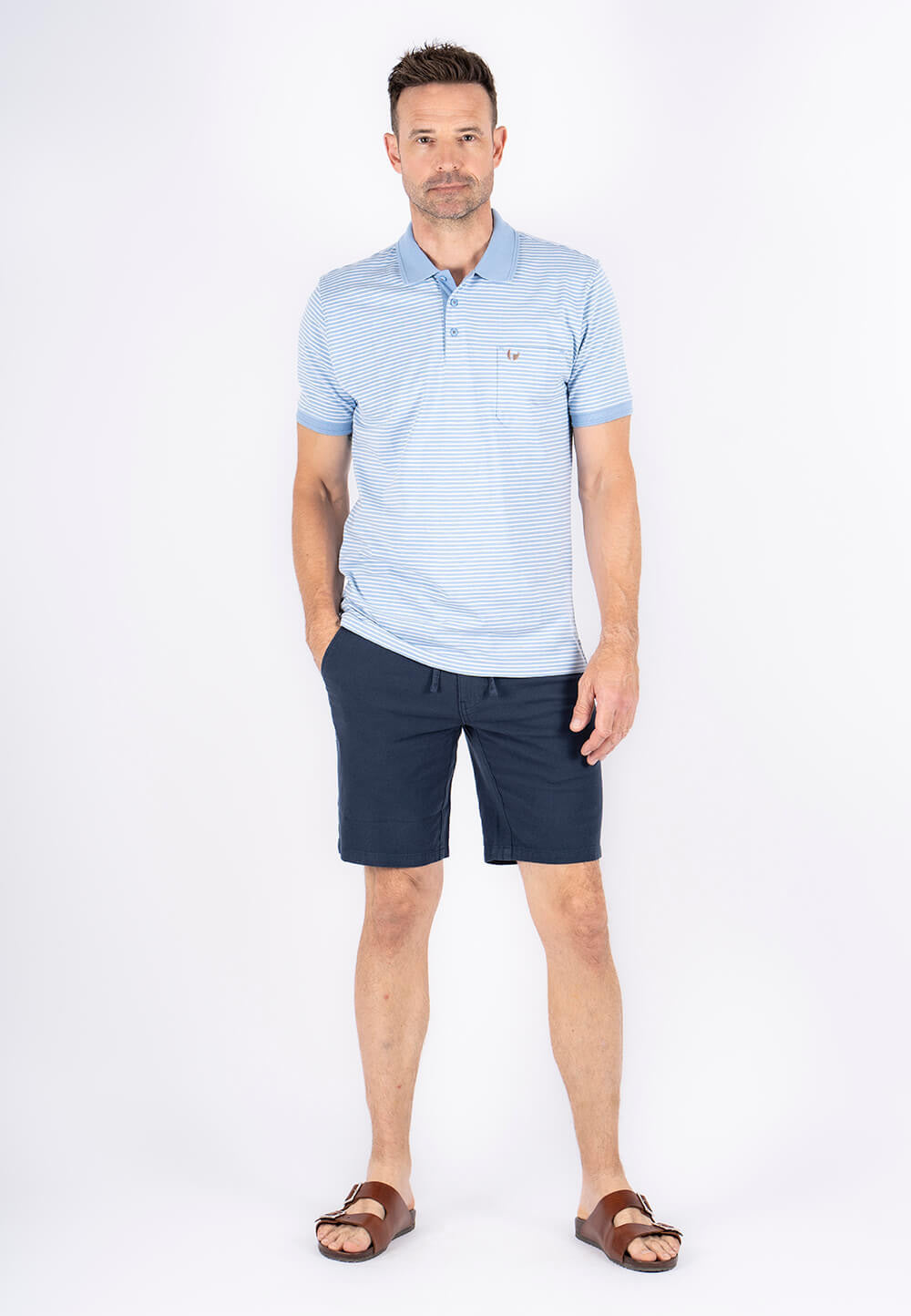 PRE END AVELON STRIPE POLOSHIRT - BLUE/WHITE
