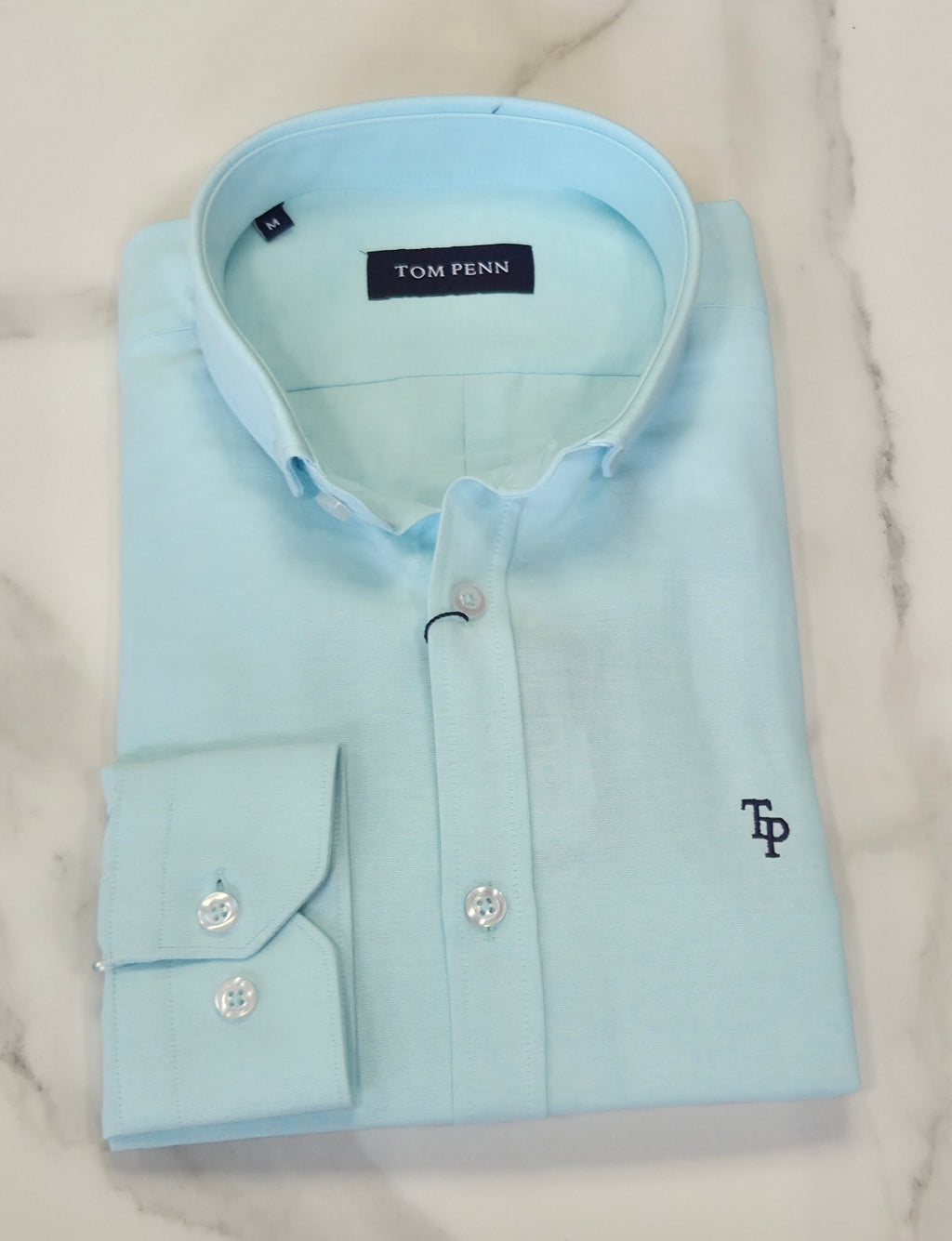 TOM PENN SLIM OXFORD COTTON L/S SHIRT - OCEAN