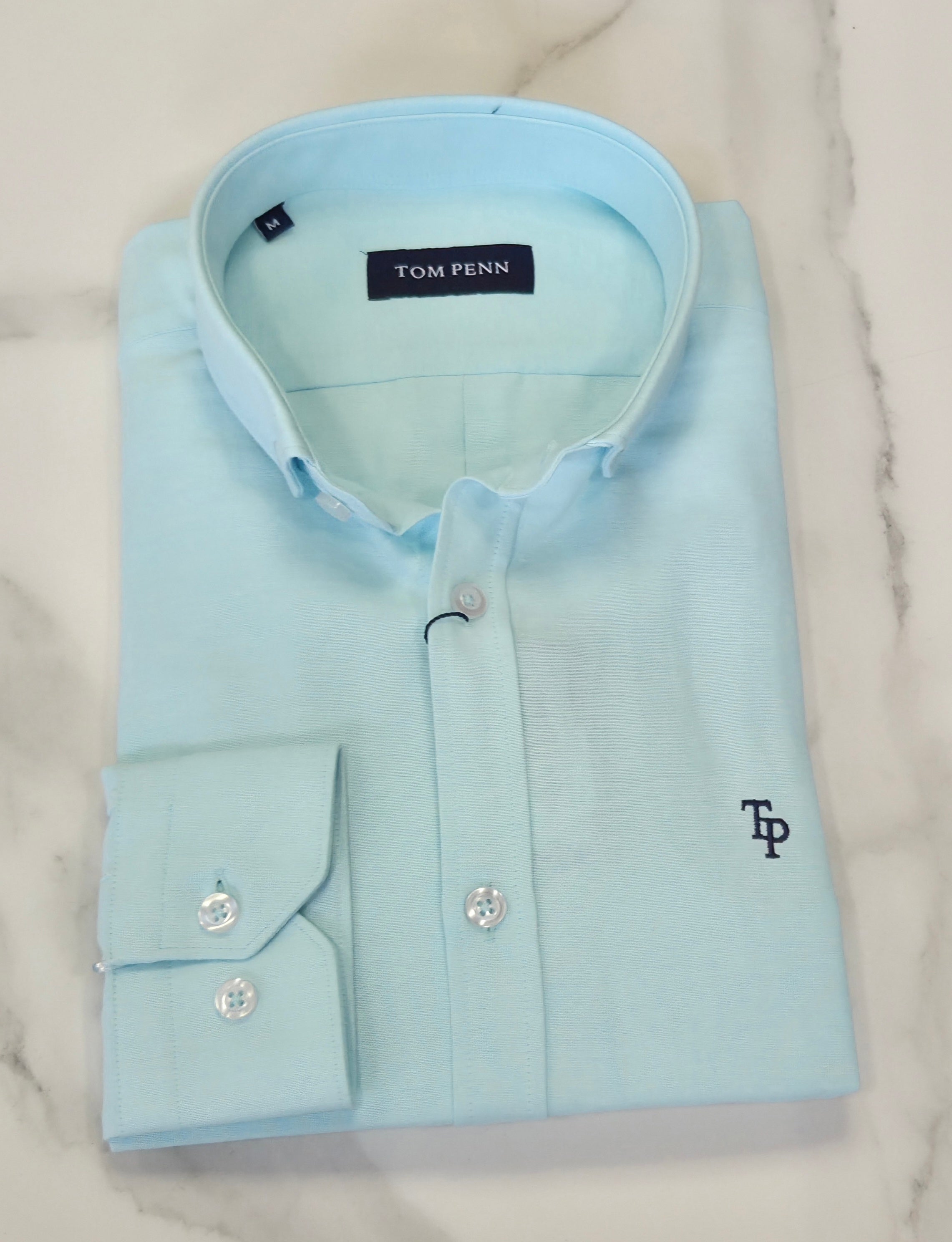 TOM PENN SLIM OXFORD COTTON L/S SHIRT - OCEAN