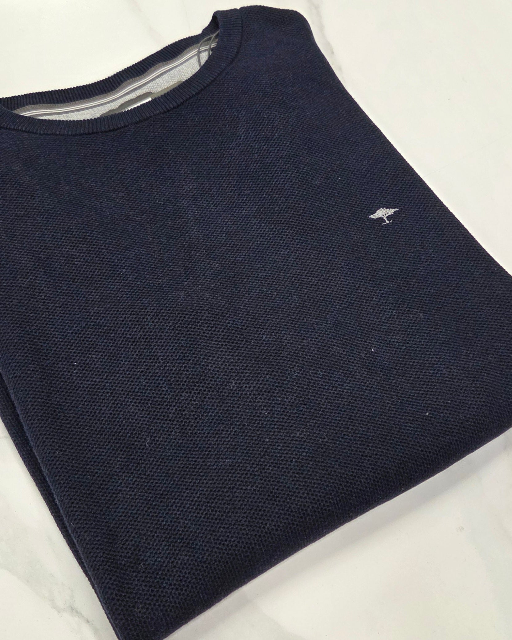 FYNCH HATTON O NECK TEXTURED KNITWEAR  - NAVY