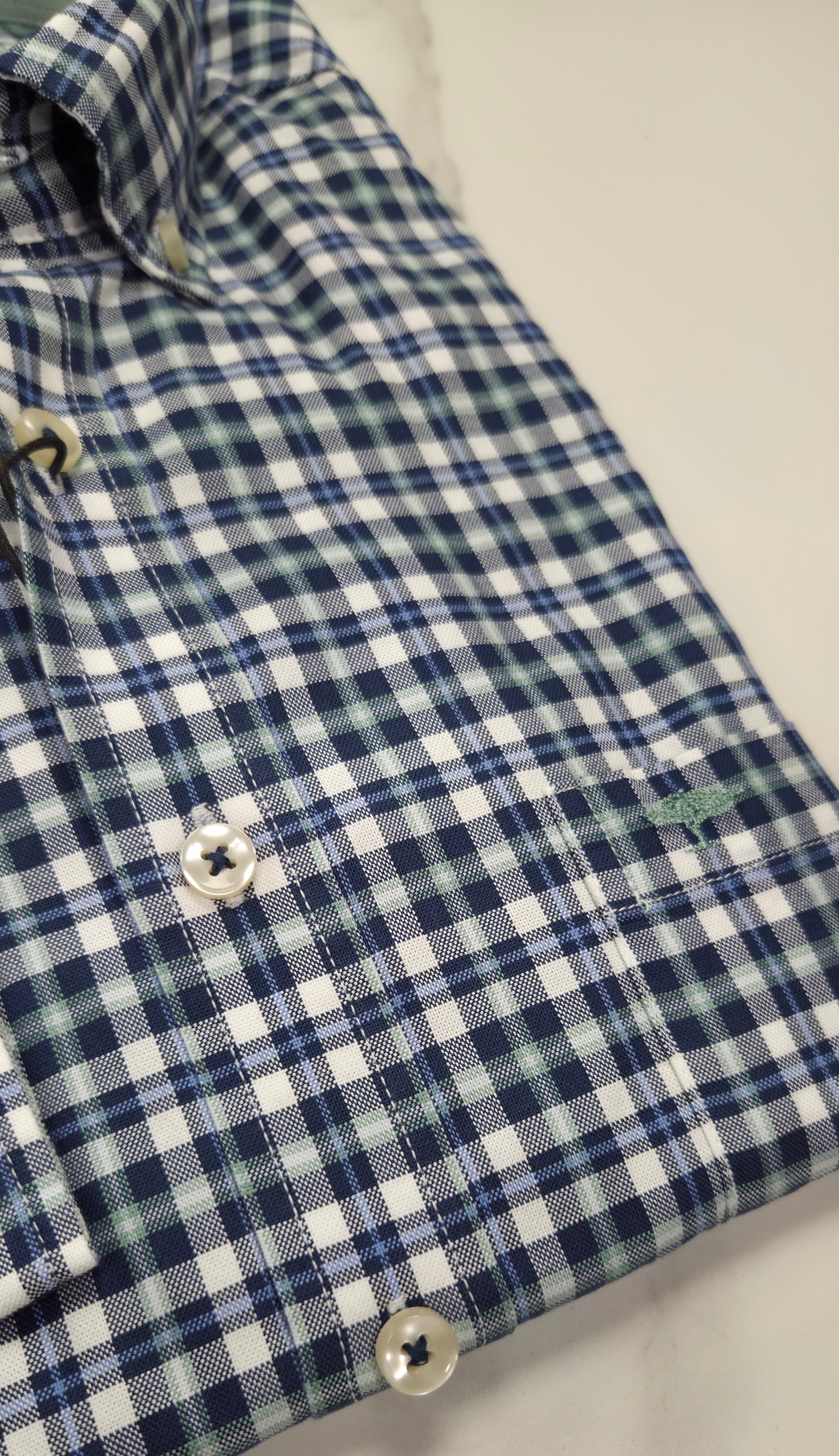 FYNCH HATTON OXFORD CHECK L/S SHIRT (1508-8690-734) - BLUE/GREEN