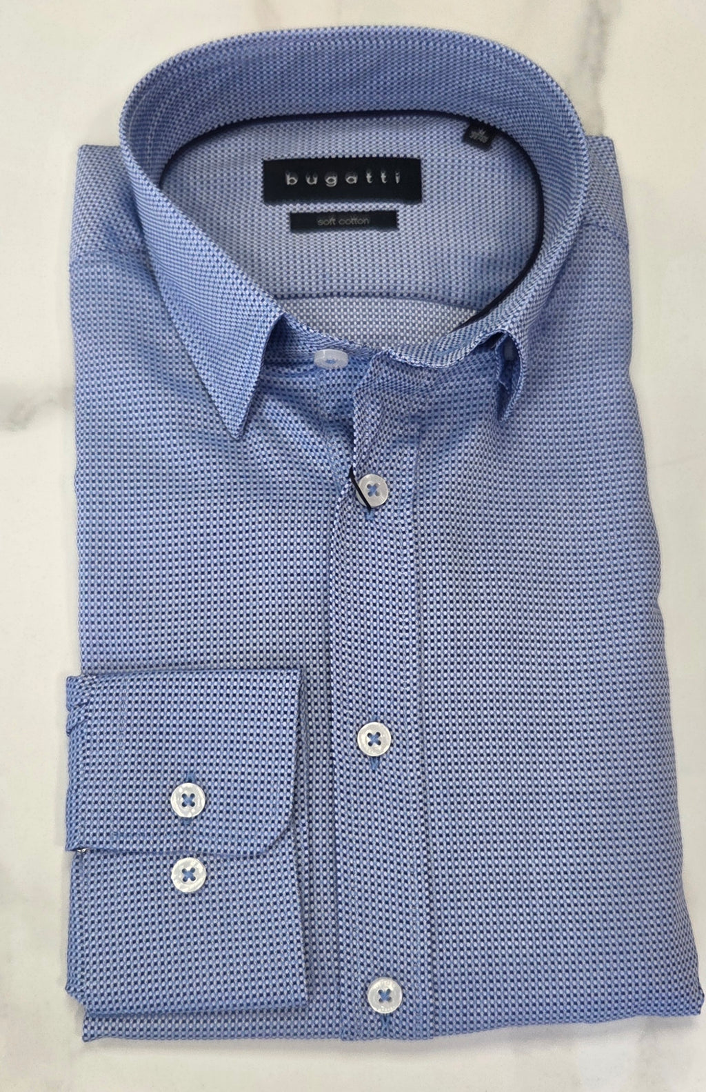 BUGATTI PATTERN L/S SHIRT (28714F/390) - BLUE MIX