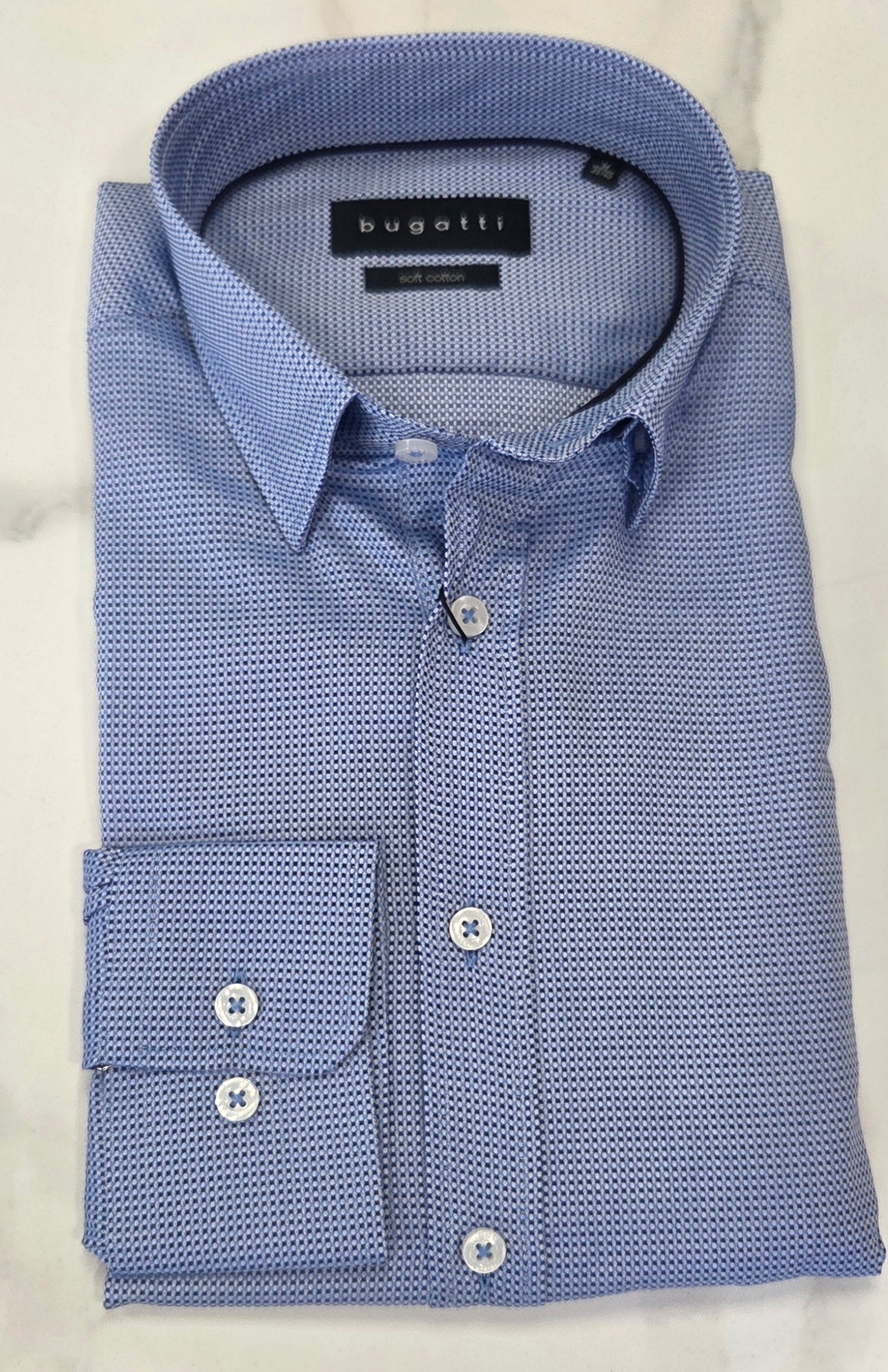 BUGATTI PATTERN L/S SHIRT (28714F/390) - BLUE MIX