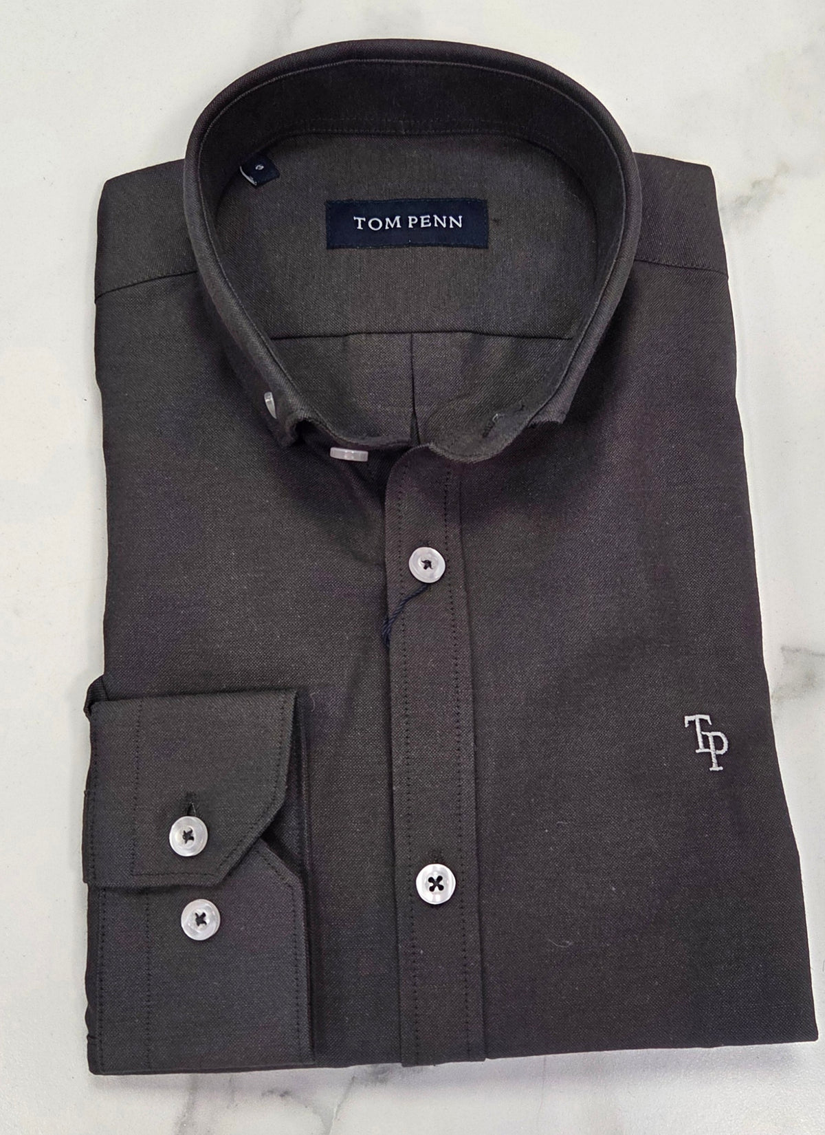 TOM PENN OXFORD COTTON L/S SHIRT -SLATE GREY