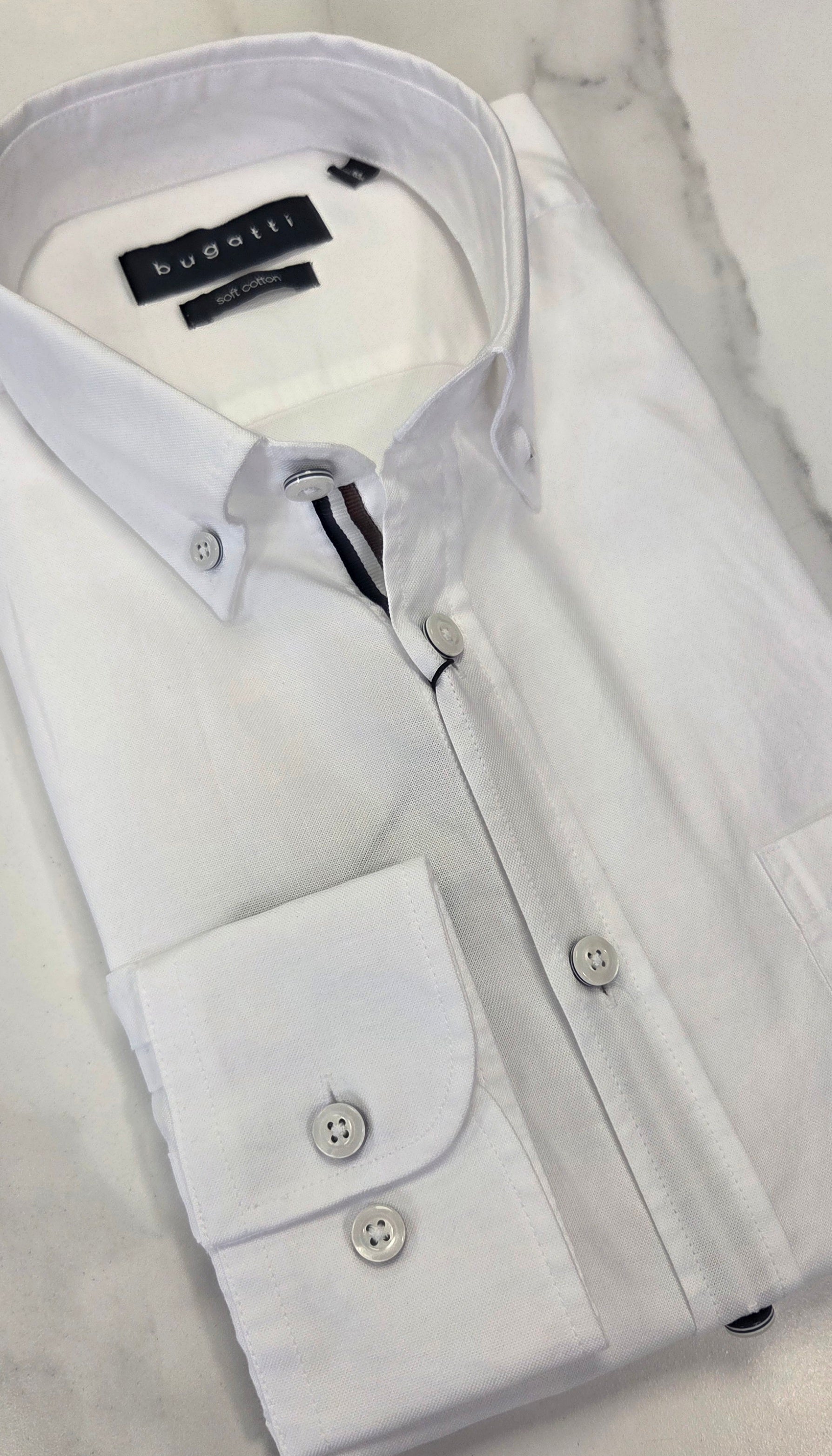 BUGATTI OXFORD COTTON L/S SHIRT (28800F/10) - WHITE