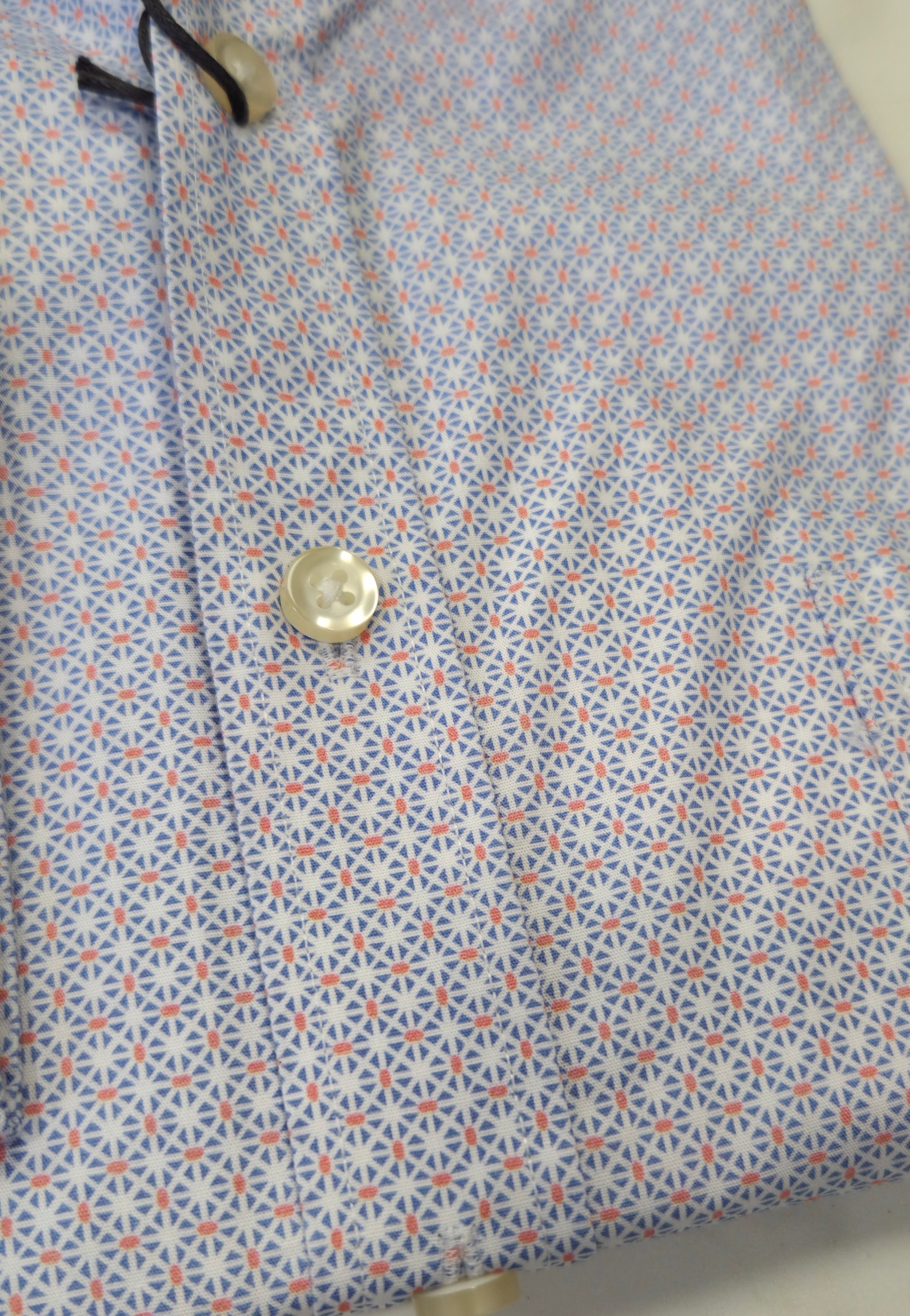 FYNCH HATTON PATTERN PRINT L/S SHIRT - BLUE/ORANGE