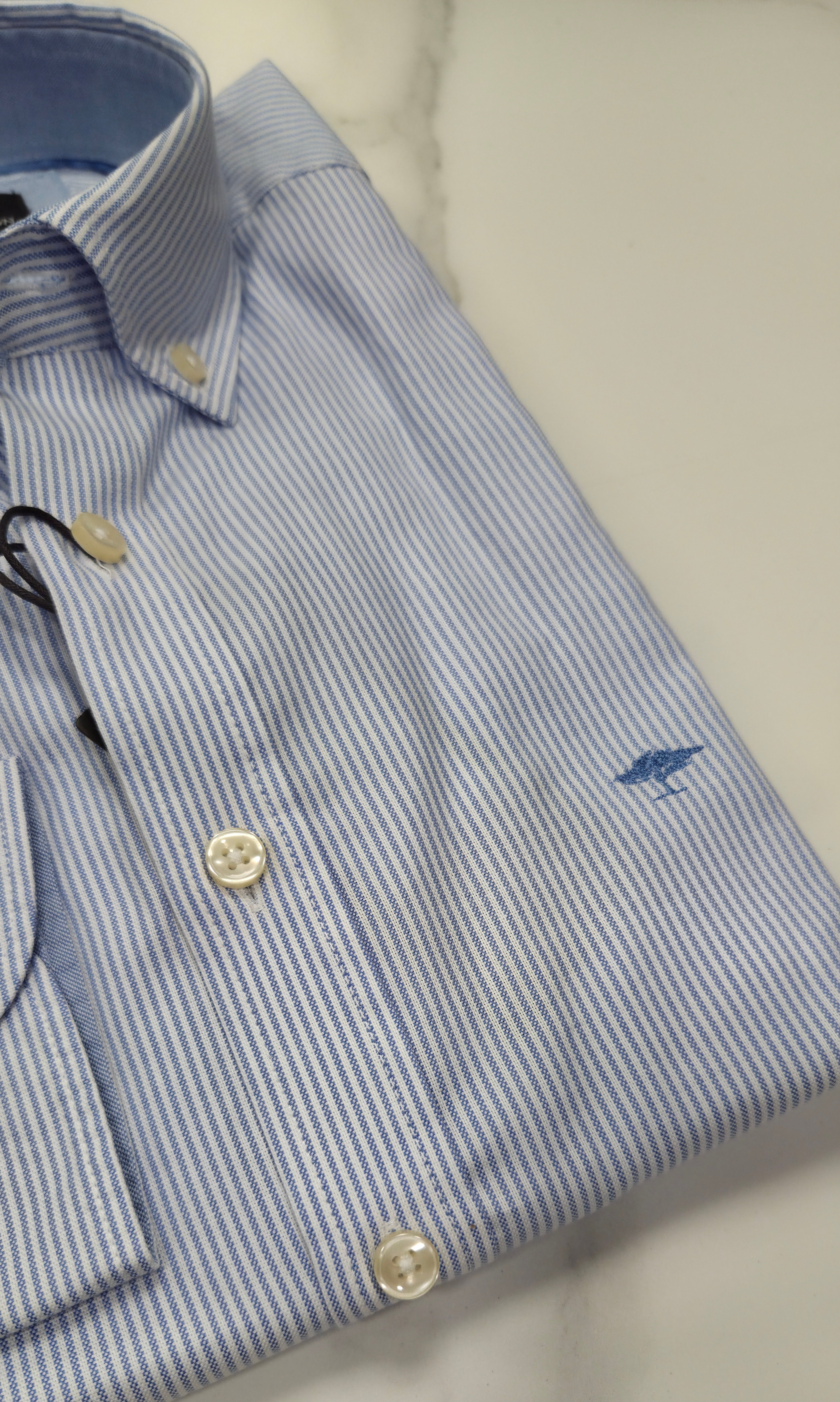 FYNCH HATTON OXFORD STRIPE L/S SHIRT  - BLUE/WHITE