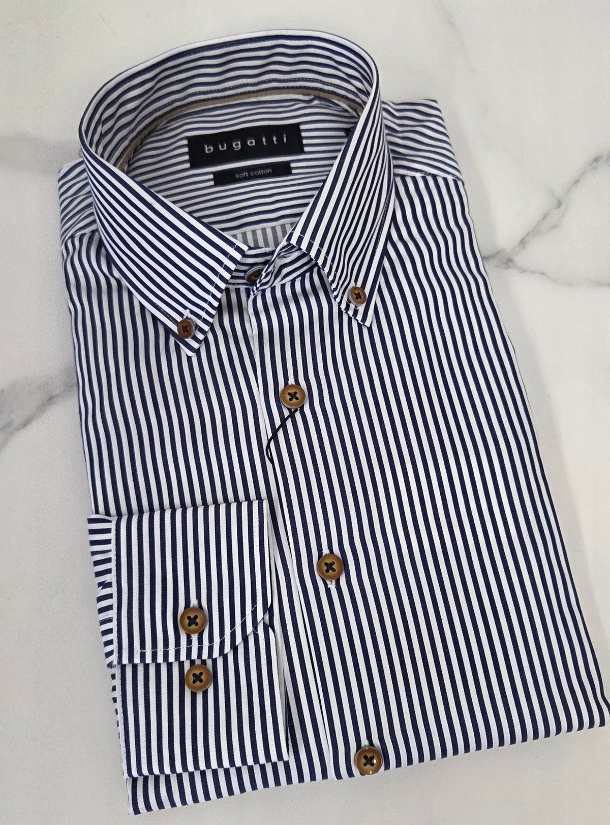 BUGATTI STRIPE L/S SHIRT (28507F/390) - NAVY/WHITE
