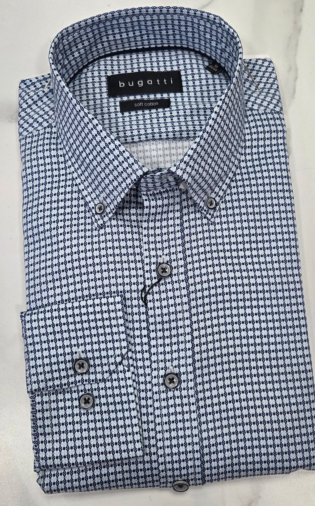 BUGATTI PATTERN L/S SHIRT (28510F/390) - BLUE
