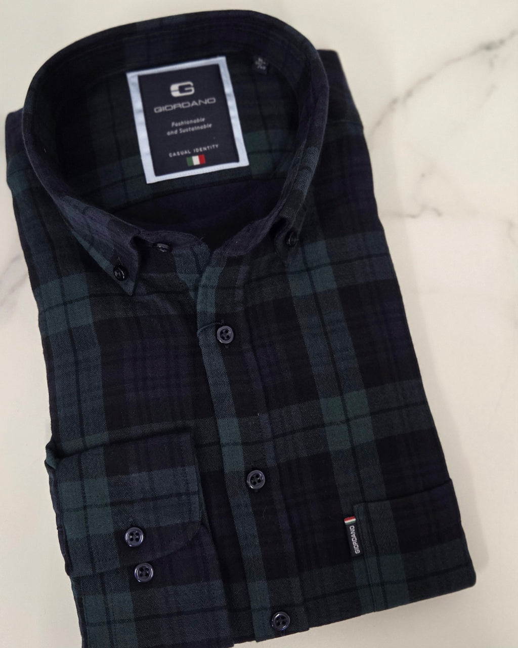 GIORDANO CHECK L/S SHIRT (627310/60) -NAVY/GREEN