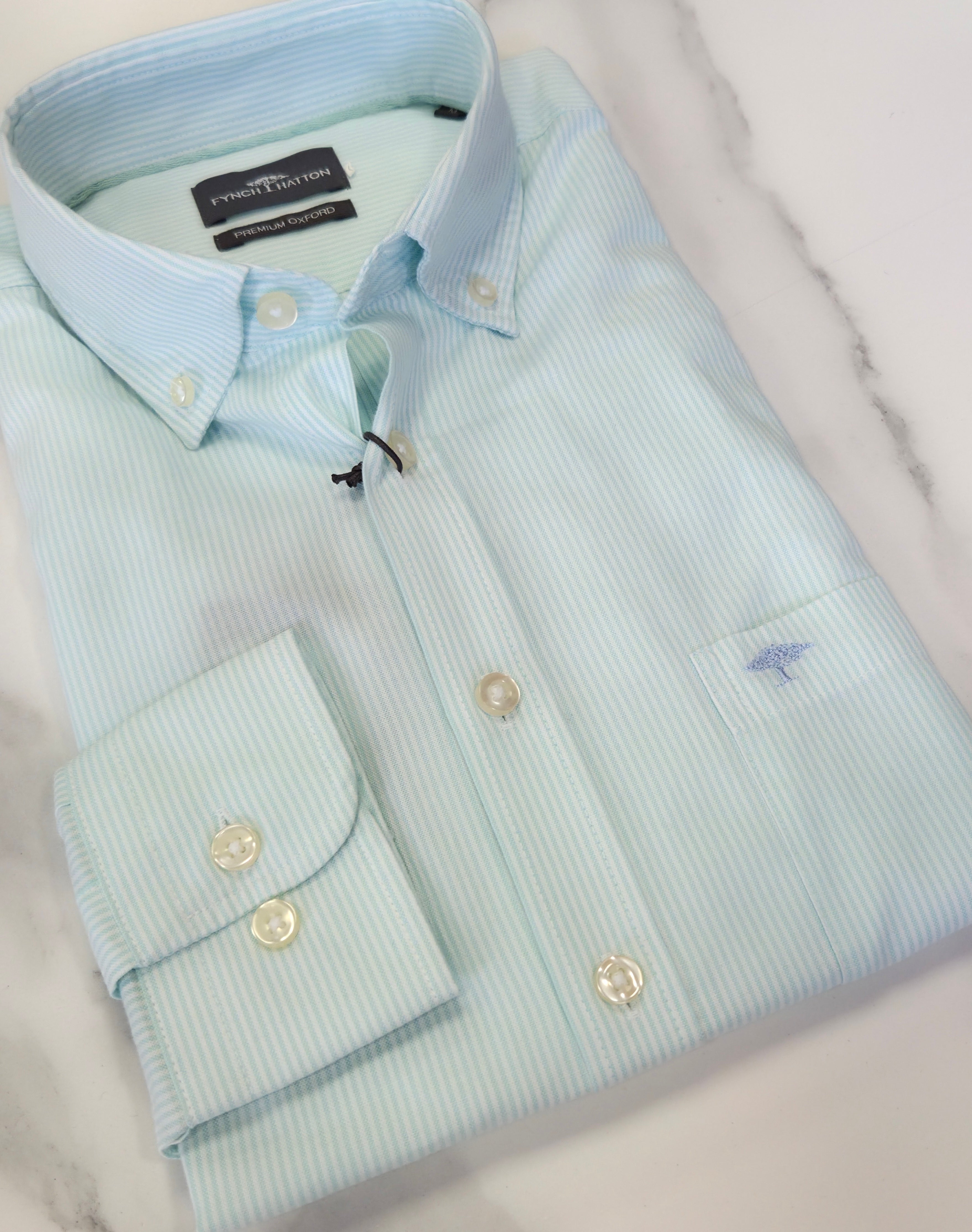 FYNCH HATTON OXFORD COTTON STRIPE  - MINT/WHITE