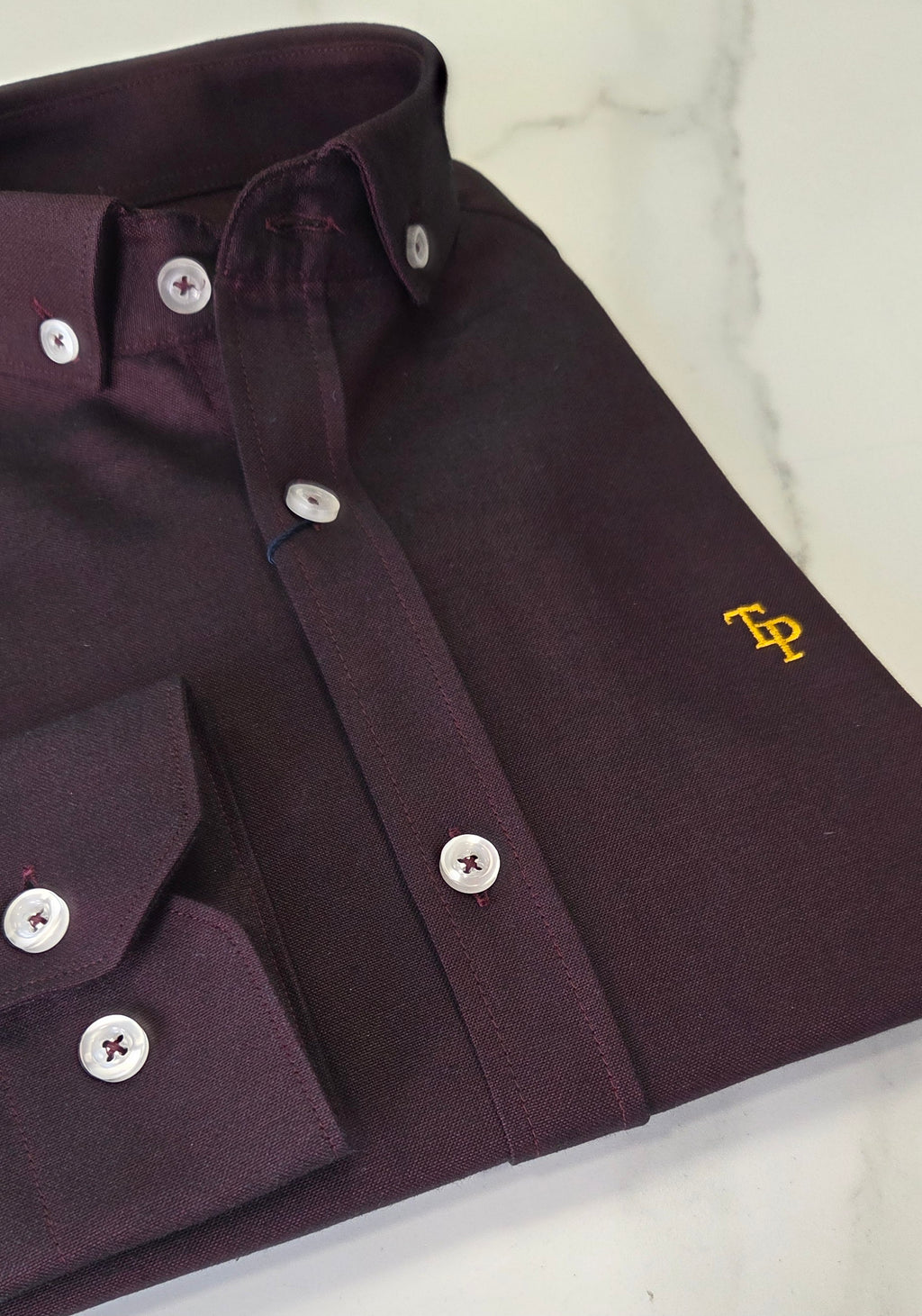 TOM PENN SLIM OXFORD COTTON L/S SHIRT - BURGUNDY