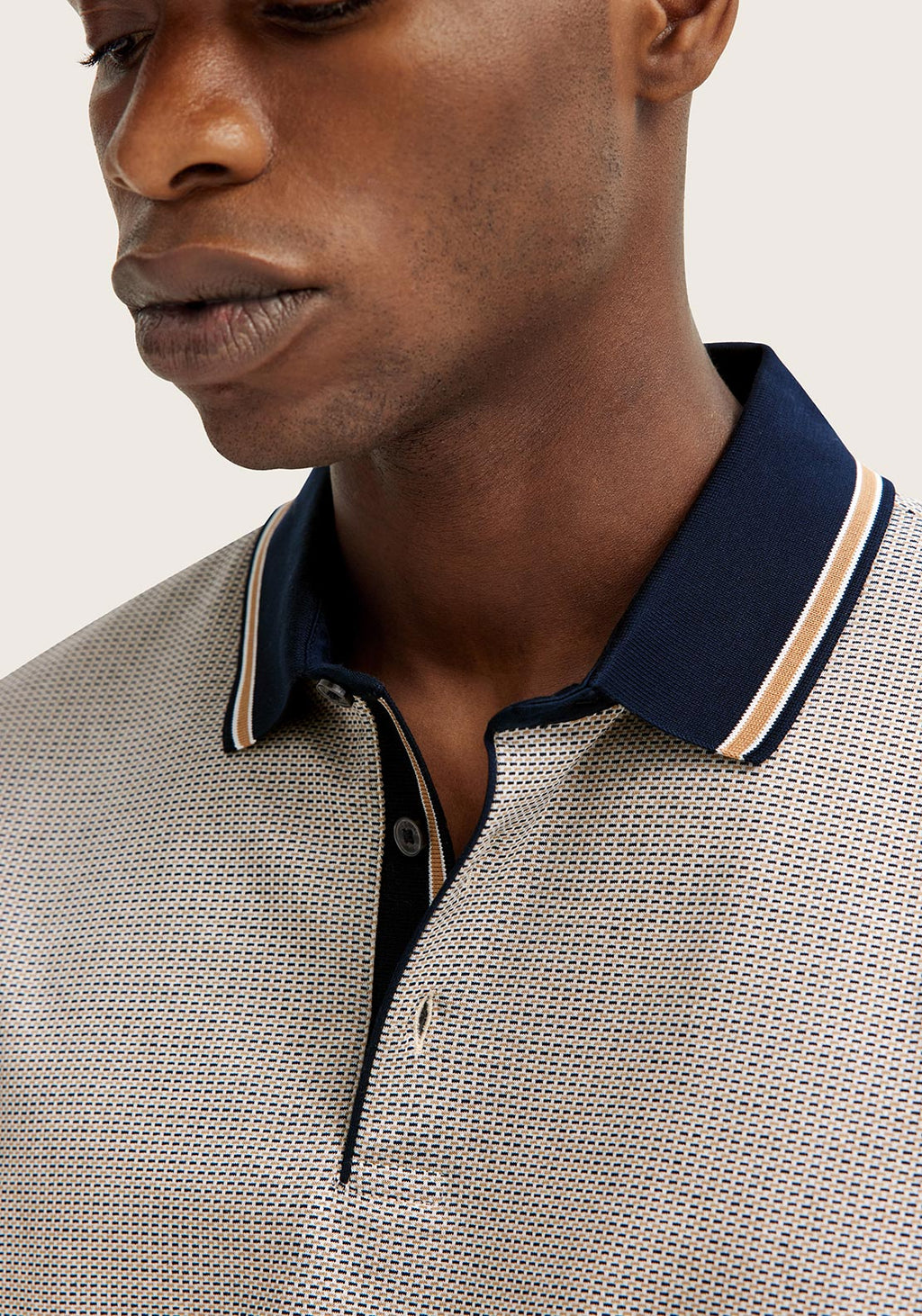 BUGATTI MERCERIZED COTTON POLO SHIRT - NAVY/BEIGE