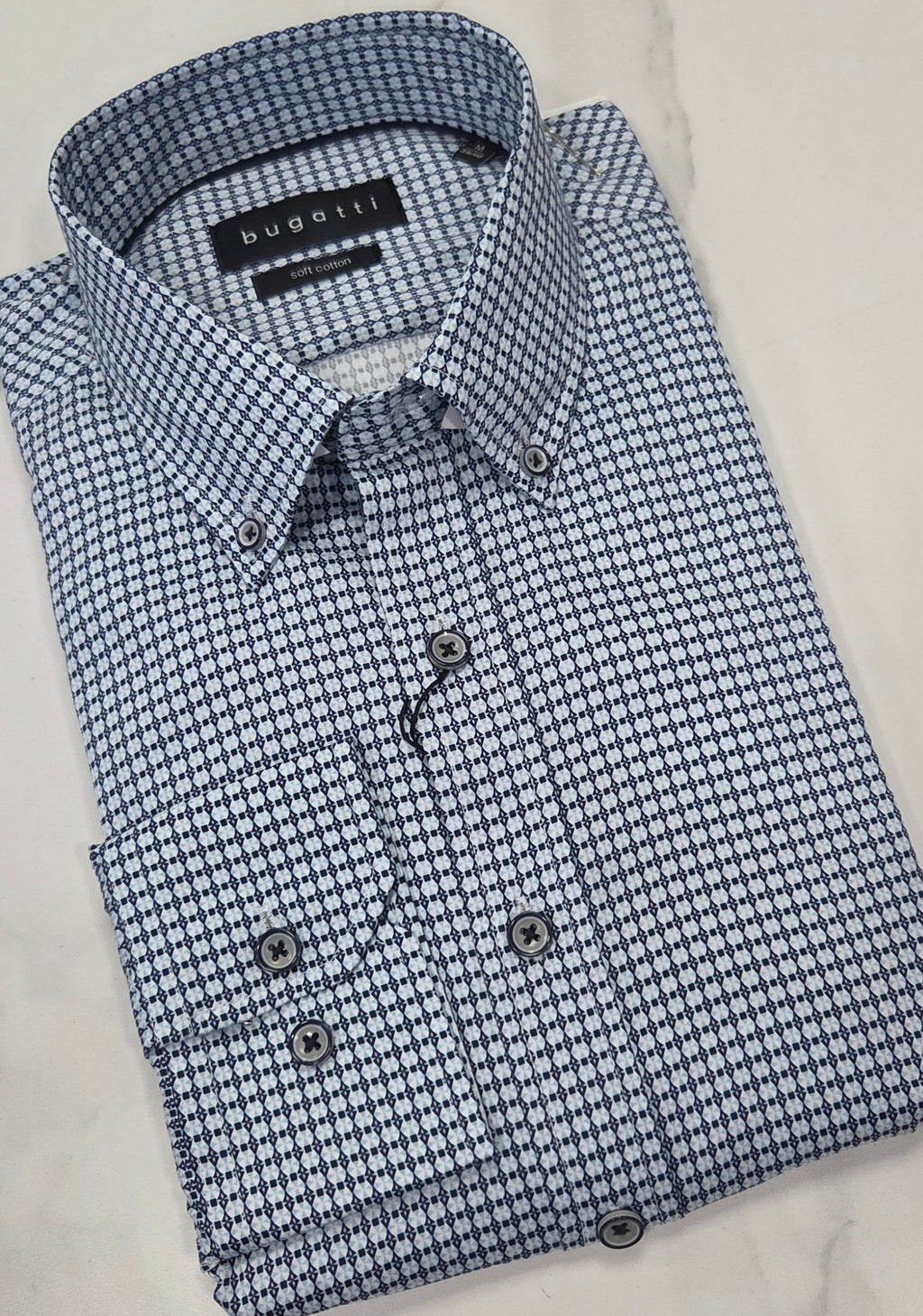 BUGATTI PATTERN L/S SHIRT (28510F/390) - BLUE