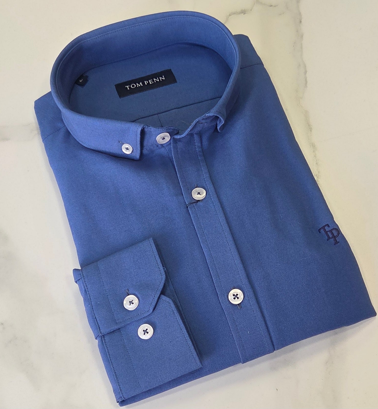 TOM PENN OXFORD COTTON L/S SHIRT - COBALT BLUE
