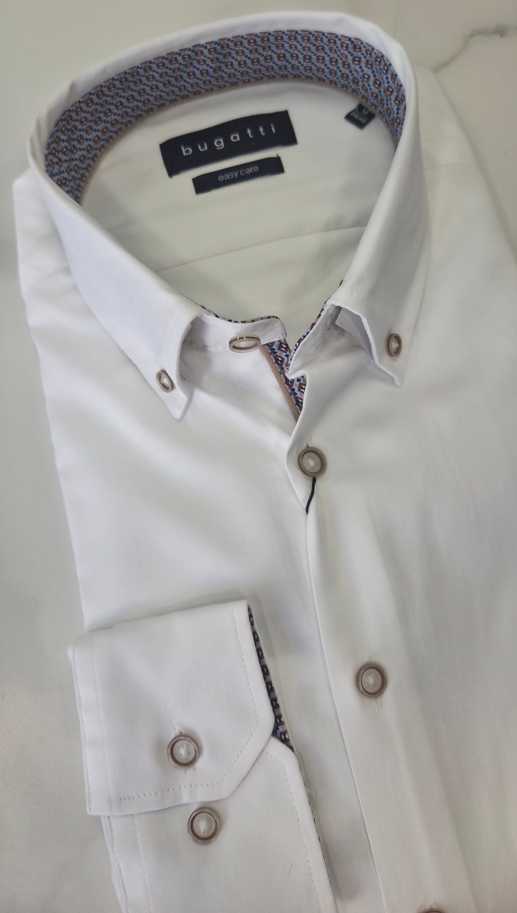 BUGATTI TRIMMED COLLAR/CUFF L/S SHIRT (9350/18509E/10) - WHITE