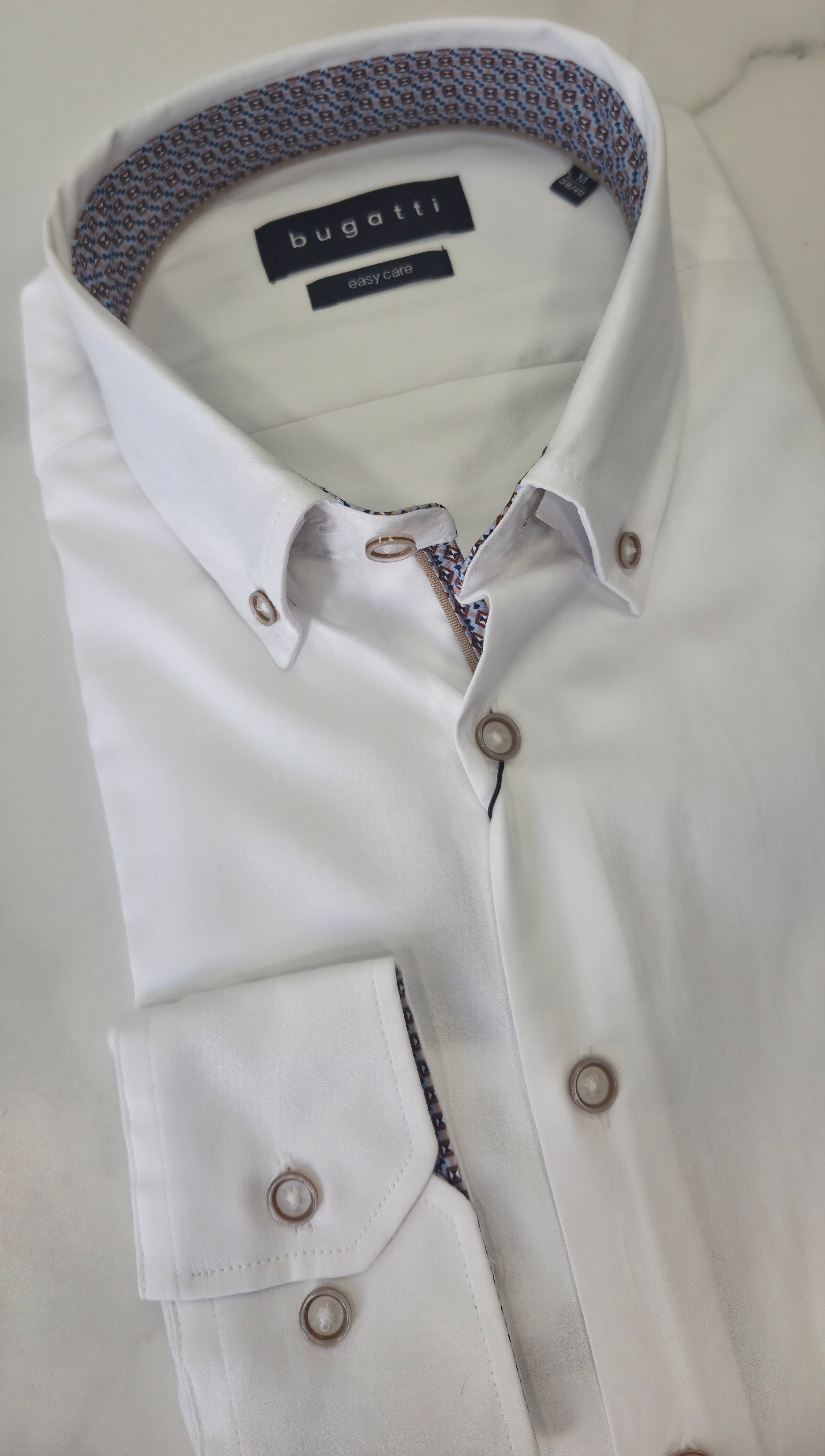 BUGATTI TRIMMED COLLAR/CUFF L/S SHIRT (9350/18509E/10) - WHITE