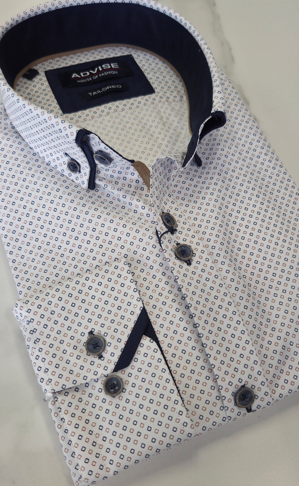 ADVISE DOUBLE COLLAR PATTERN L/S SHIRT - NAVY/BEIGE
