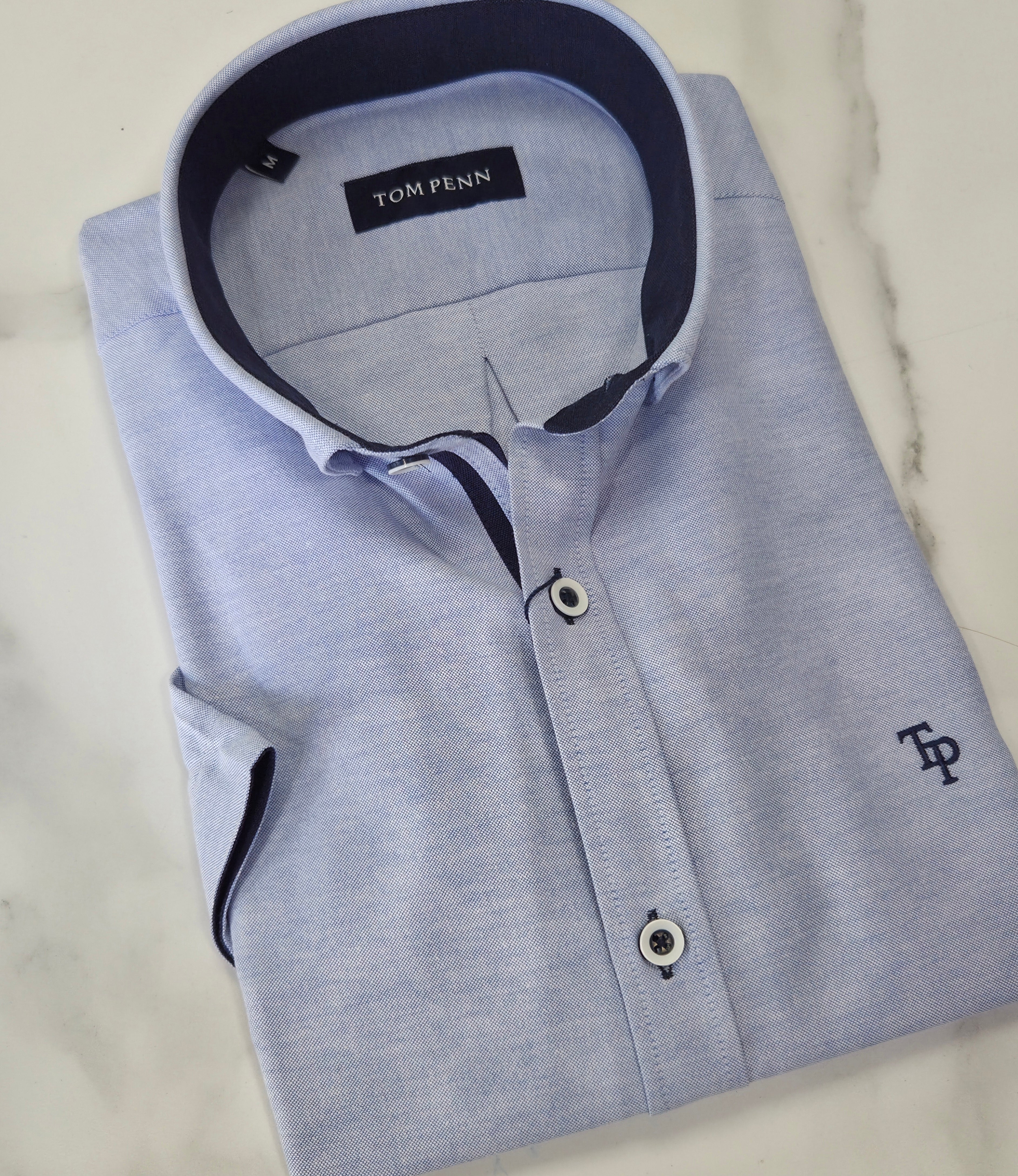 TOM PENN OXFORD COTTON S/S SHIRT -  BABY BLUE