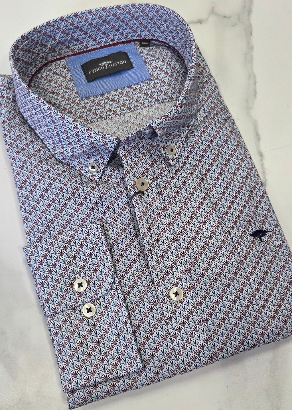 FYNCH HATTON PATTERN L/S SHIRT  - BLUE/RED