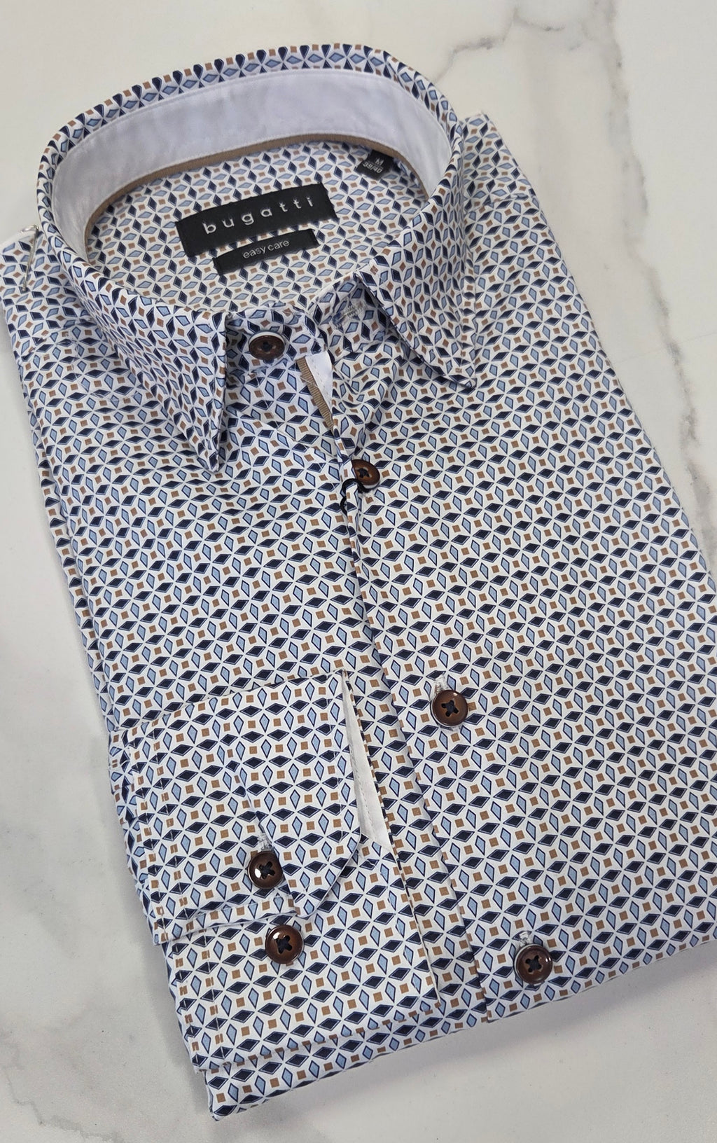 BUGATTI PATTERN L/S SHIRT  - BLUE/BEIGE