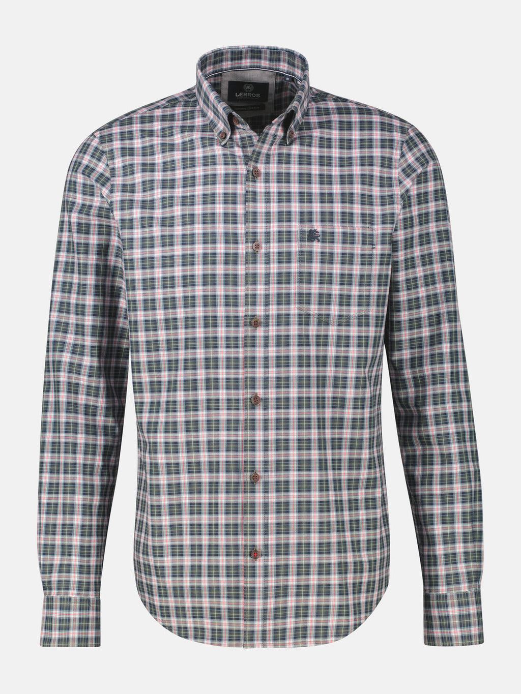LERROS BRUSHED COTTON CHECK L/S SHIRT - GREEN