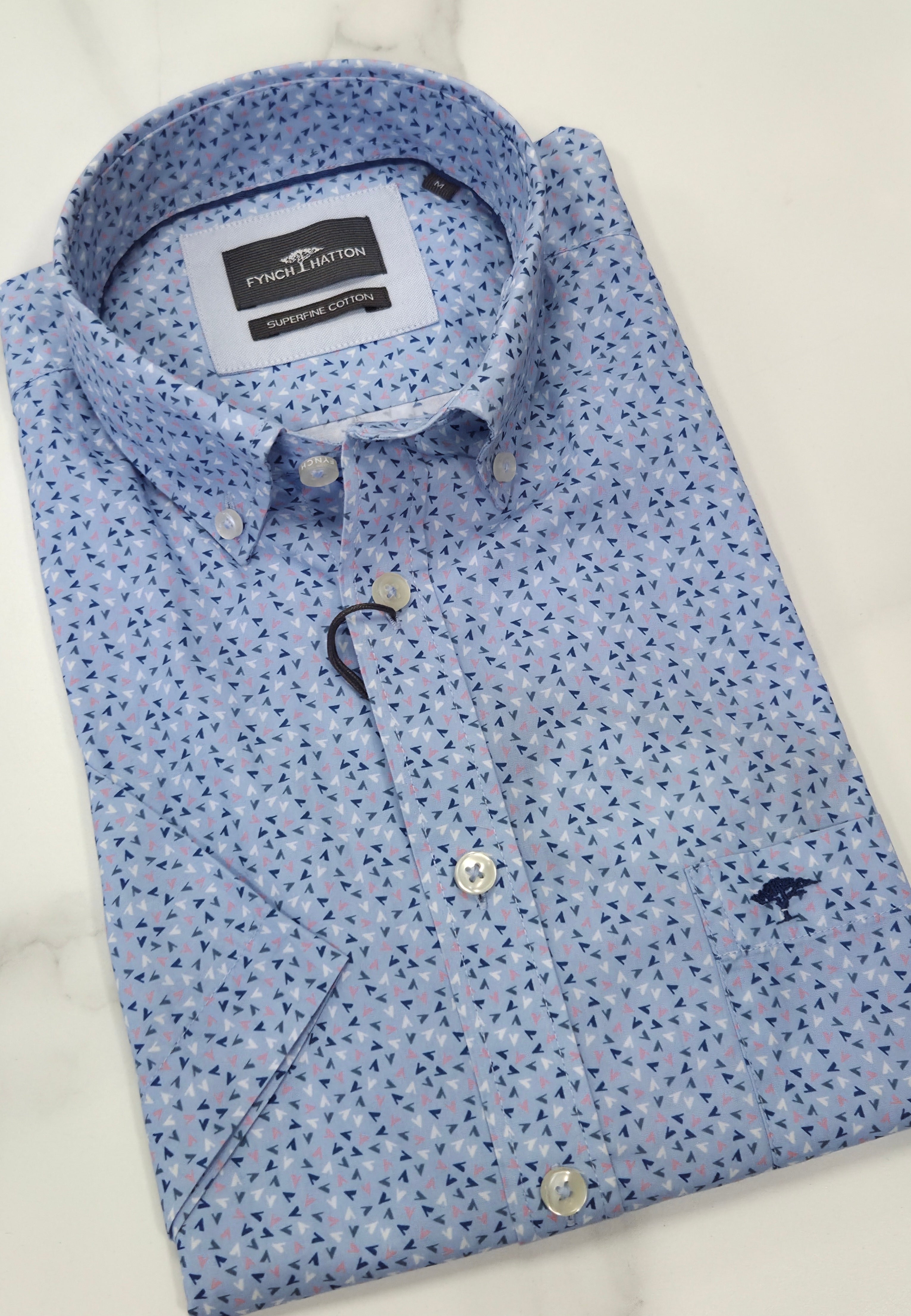 FYNCH HATTON PRINT S/S SHIRT  - BLUE