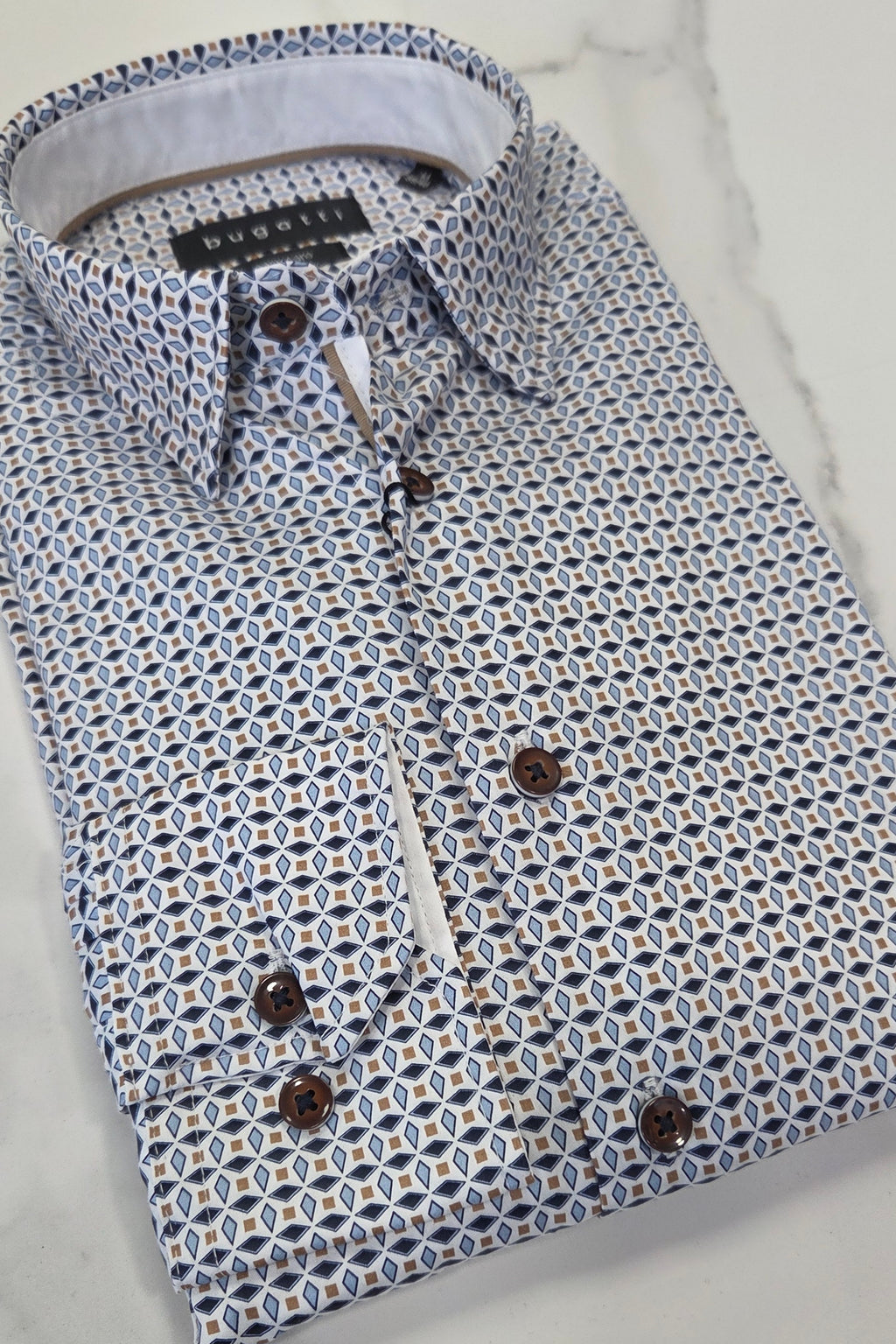 BUGATTI PATTERN L/S SHIRT  - BLUE/BEIGE