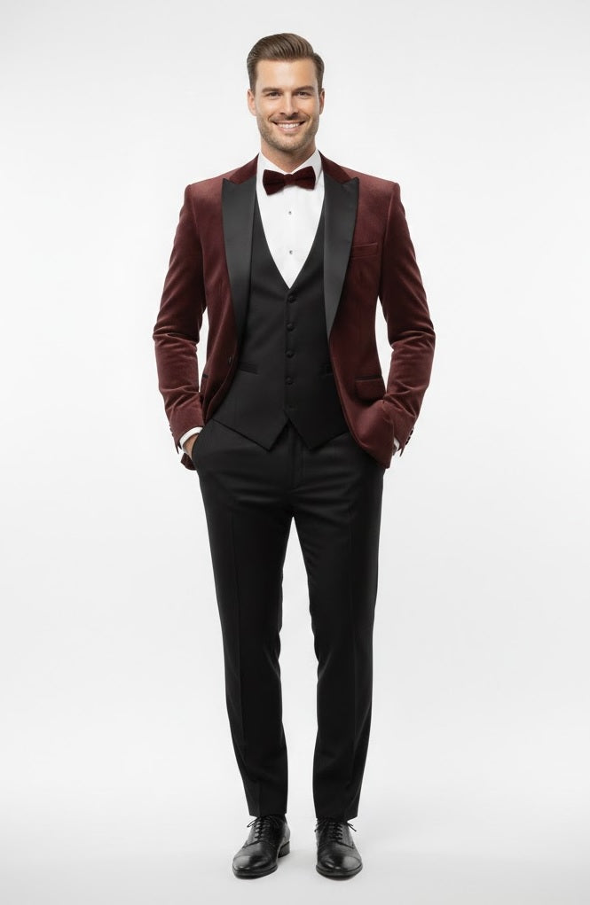 WHITE LABEL JACOB VELVET TUX JACKET - BURGUNDY