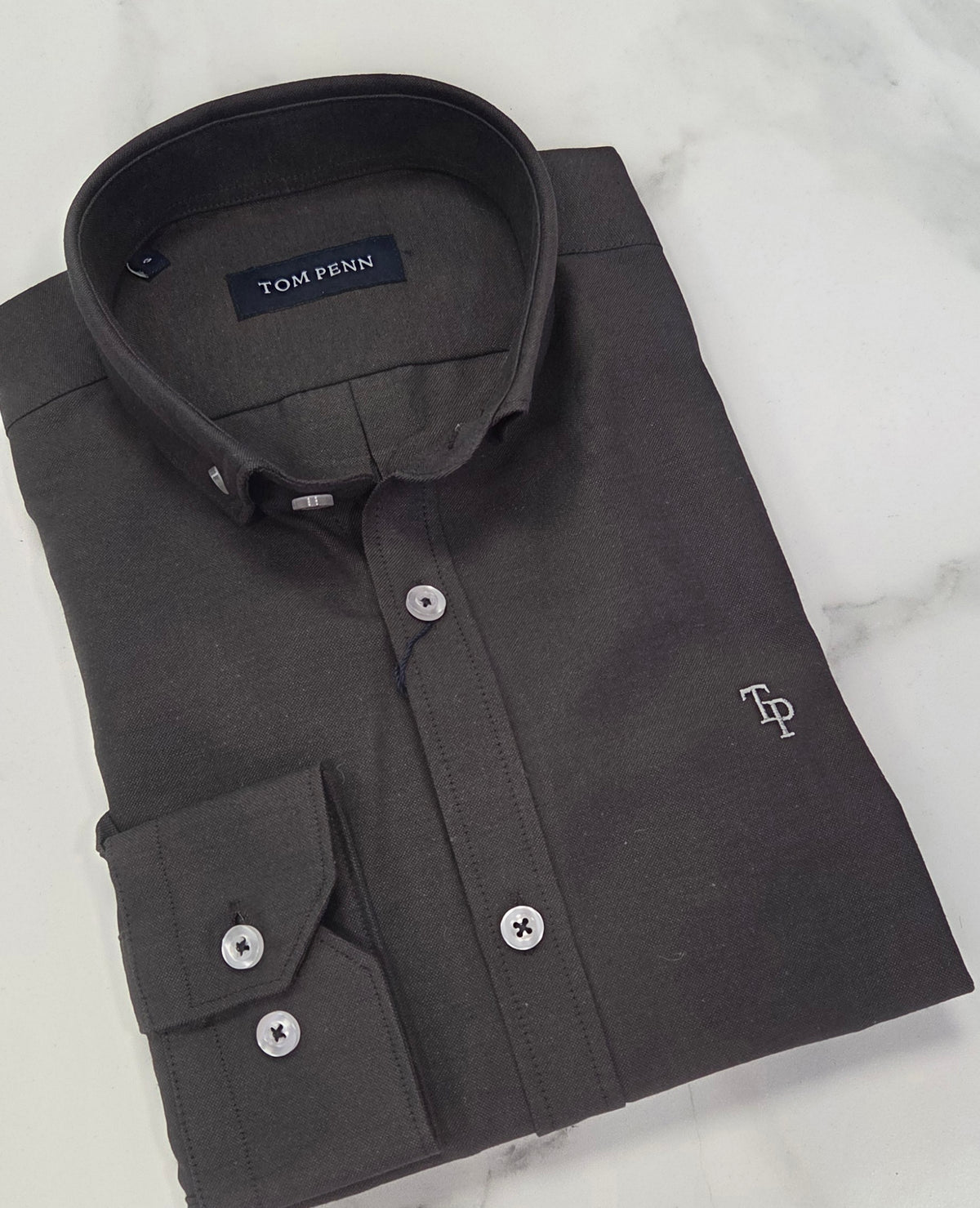 TOM PENN OXFORD COTTON L/S SHIRT -SLATE GREY