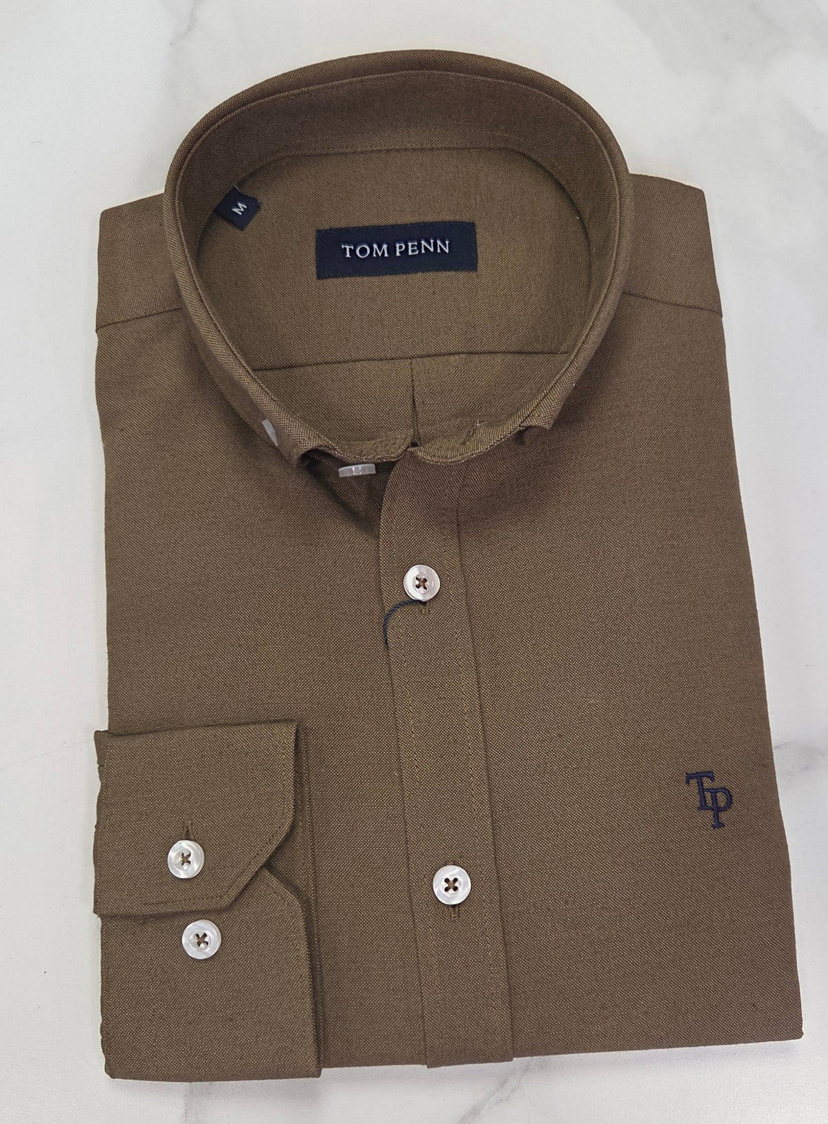 TOM PENN OXFORD COTTON L/S SHIRT - TAN